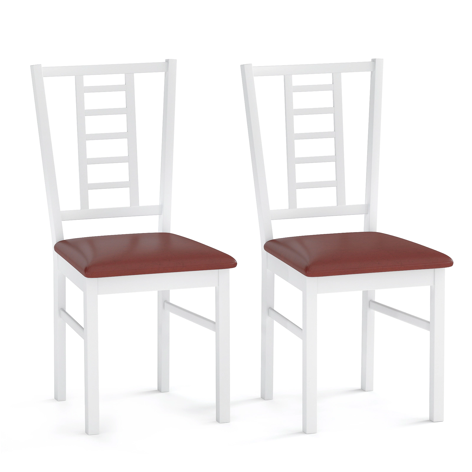 SUGIFT Lattice Slat Back and PU Leather Upholstered Set of 2 Rubber Wood Dining Chairs