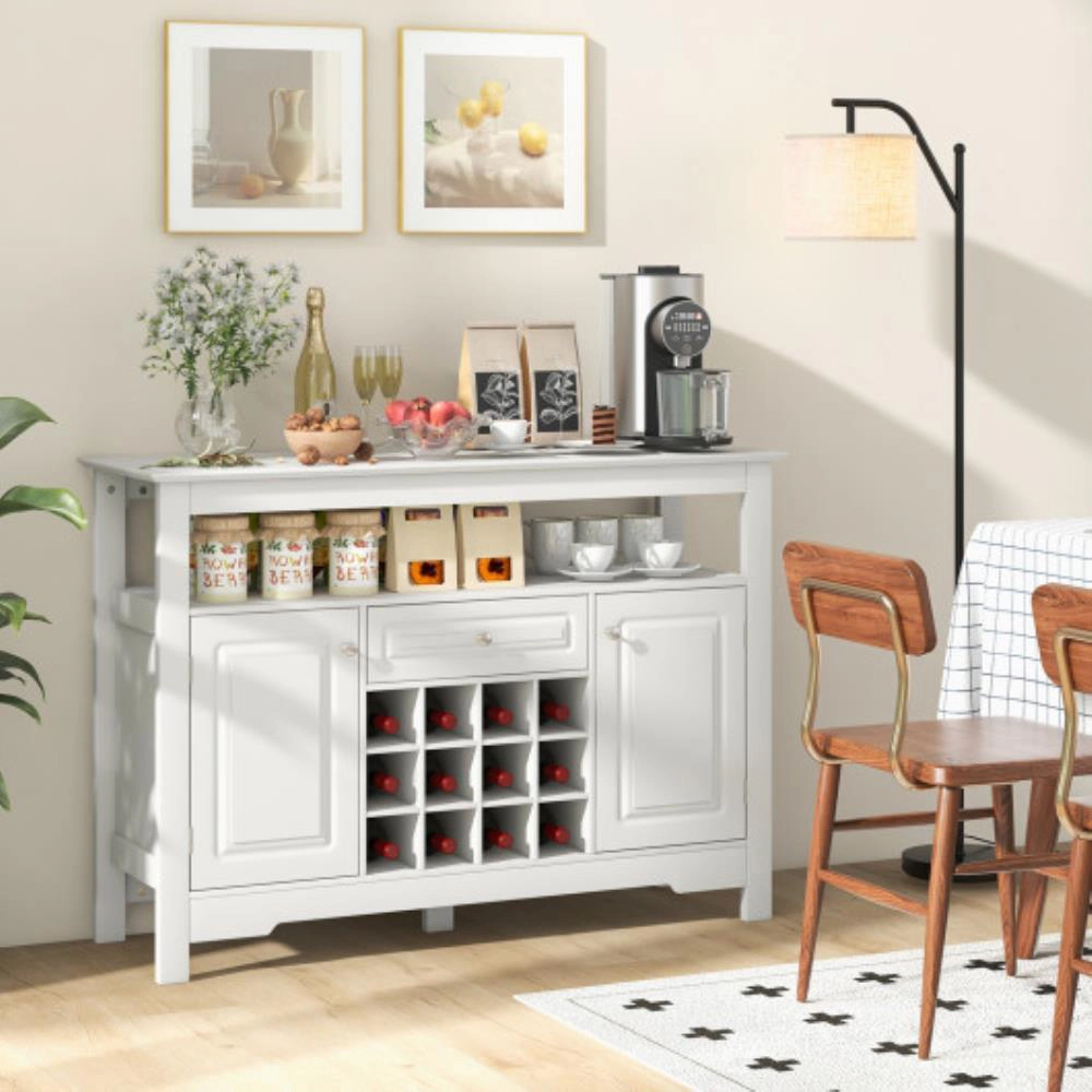 Hivvago Buffet Sideboard Wine Liquor Coffee Bar Cabinet With Removable Wine Rack-White