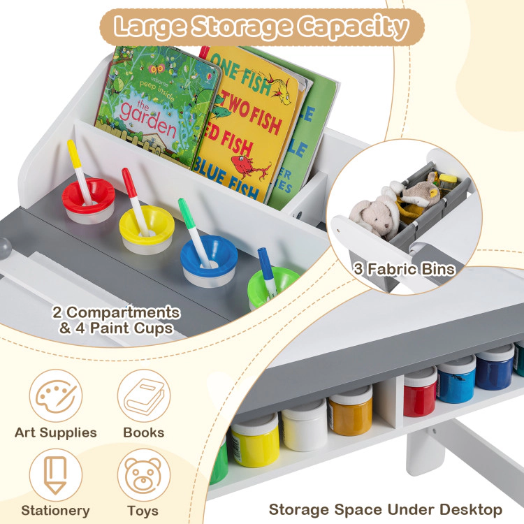 Hivvago Kids Art Table And Chair With Paper Roll And Fabric Bins For Drawing Reading Studying Playing