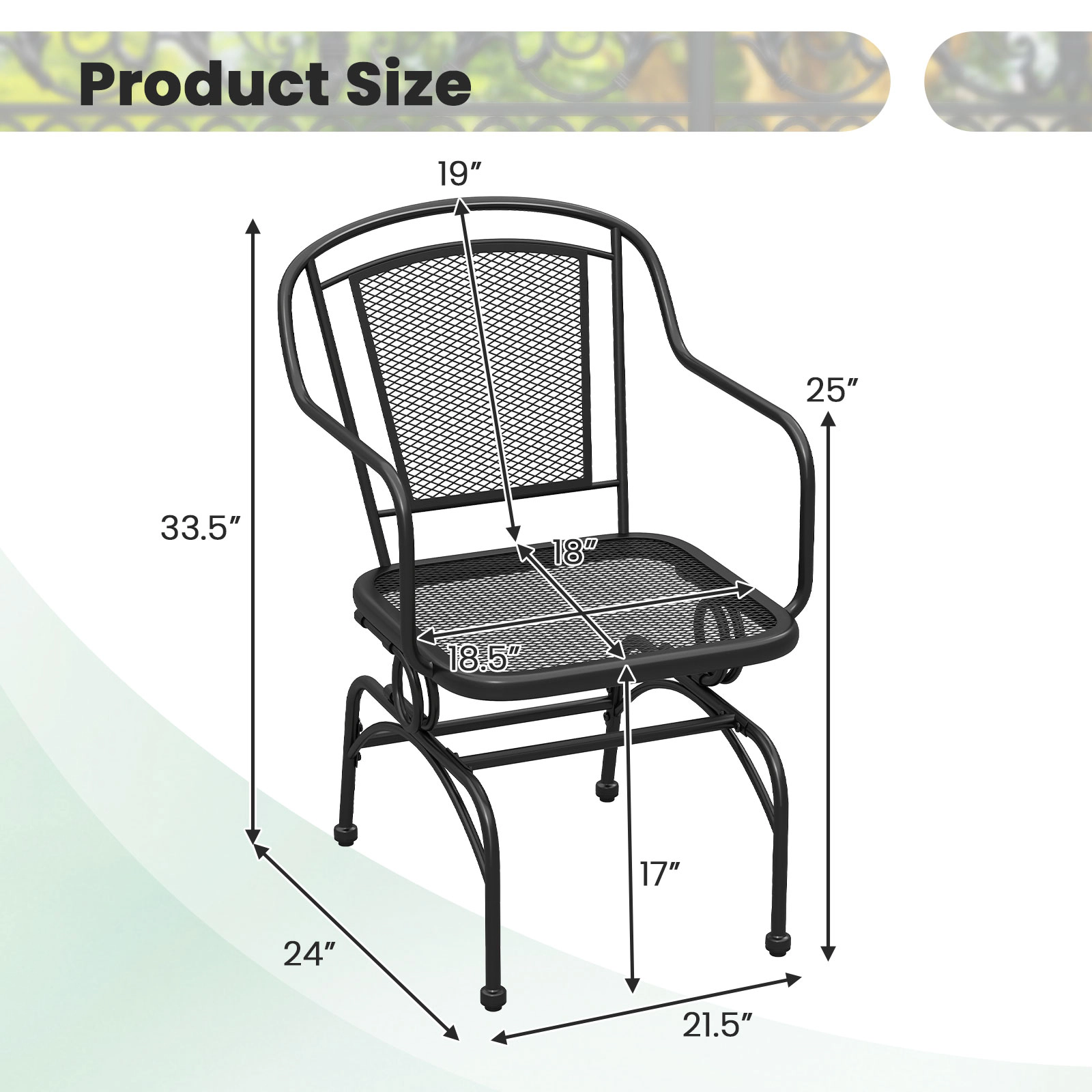 SUGIFT Set of 2 Black Metal Outdoor Rocking Chairs with Breathable Mesh