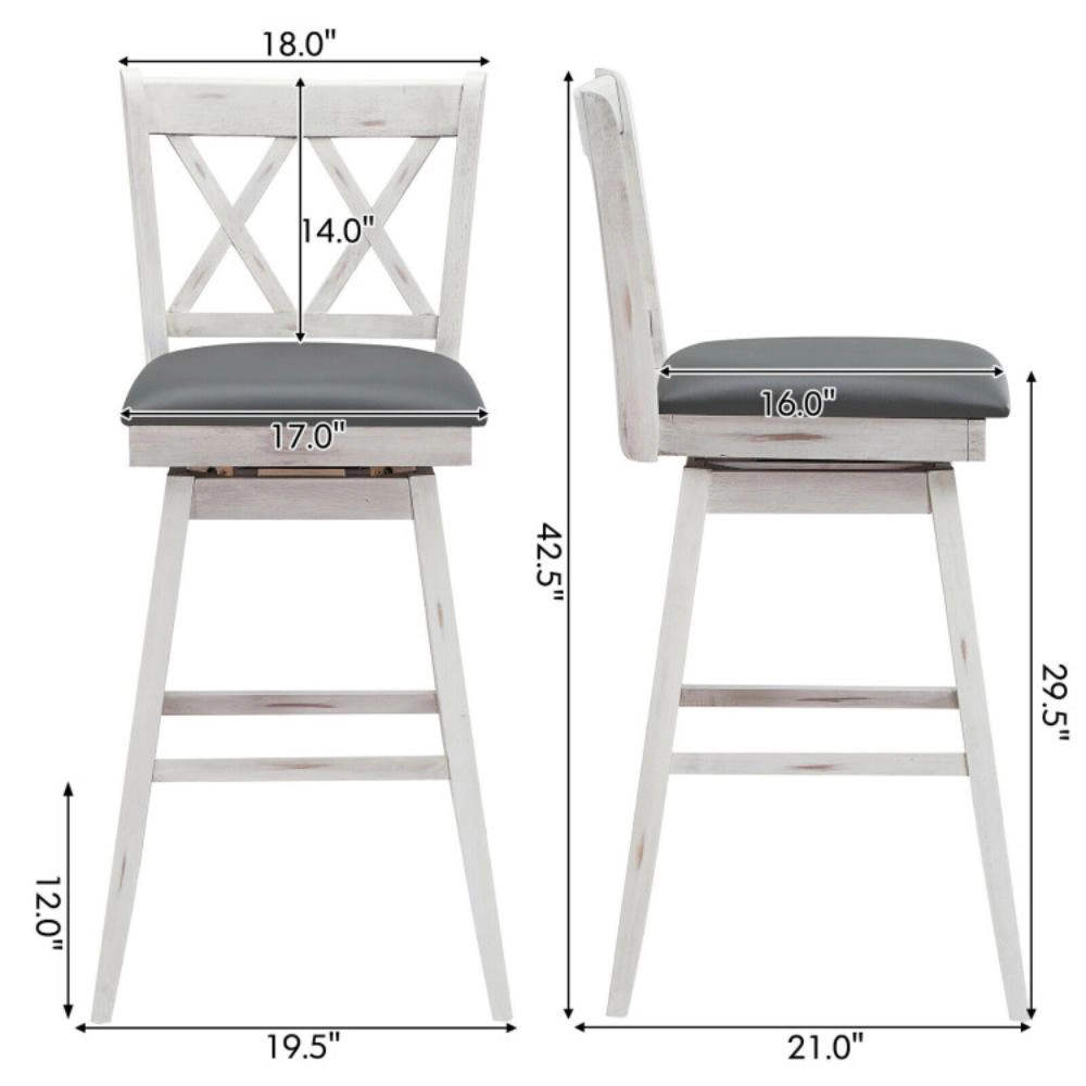 Hivvago Set of 2 29-Inch Swivel Bar Stools with Sturdy Rubberwood Frames