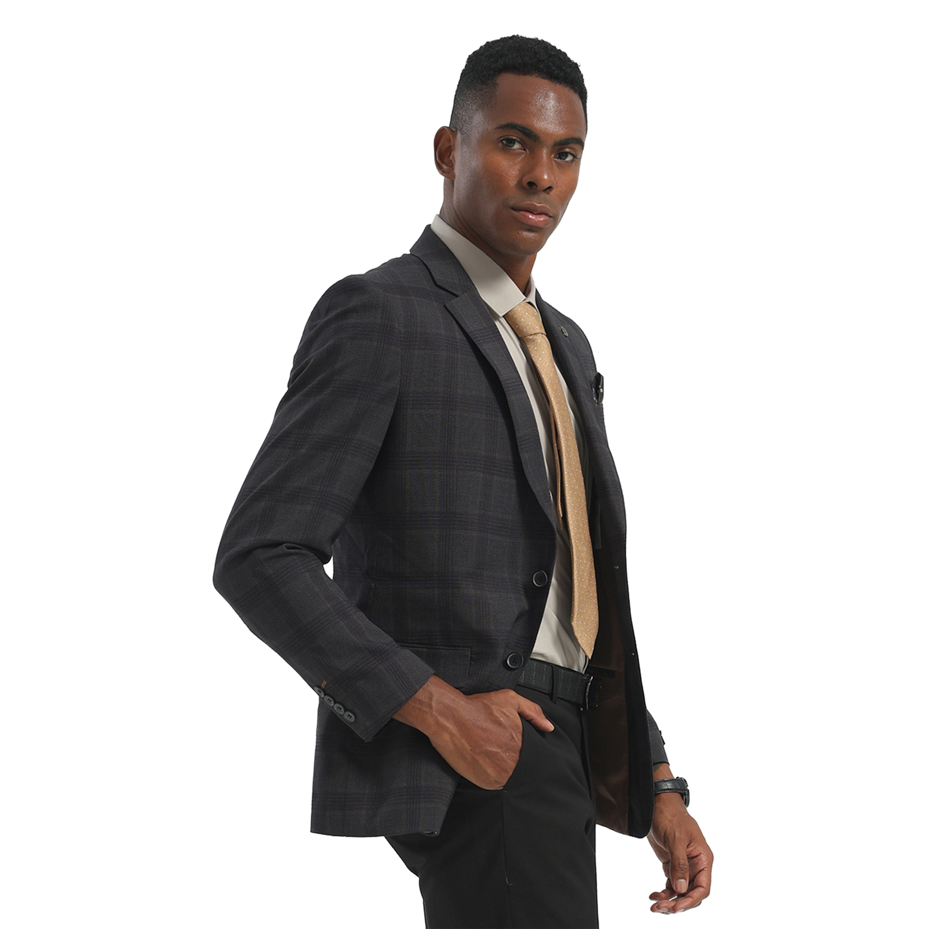 Tazzio Mens Slim Fit Plaid Windowpane Sport Coat, Business and Casual
