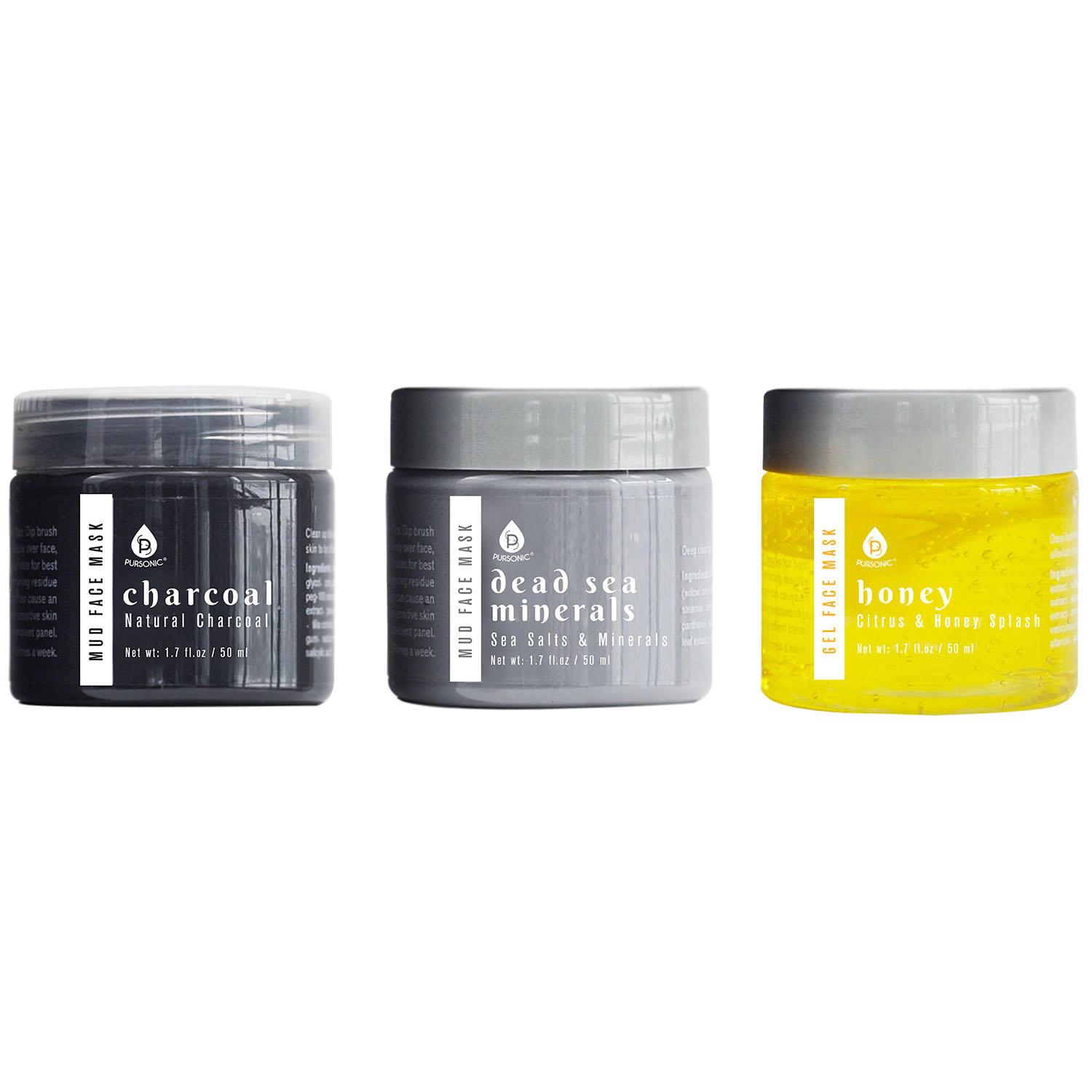 Pursonic Unisex 3-Pack Facial Therapy Cleansing Gel Mud Face Masks with Mask Applicator