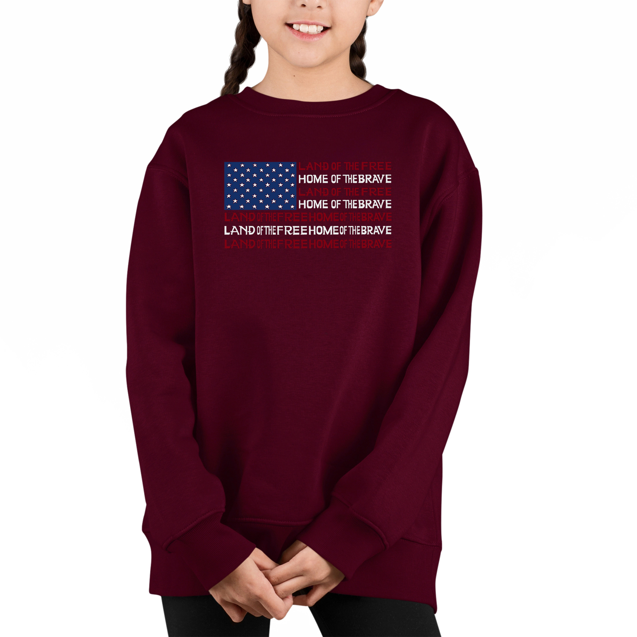 LA Pop Art Girl's Word Sweatshirt - Land Of The Free American Flag