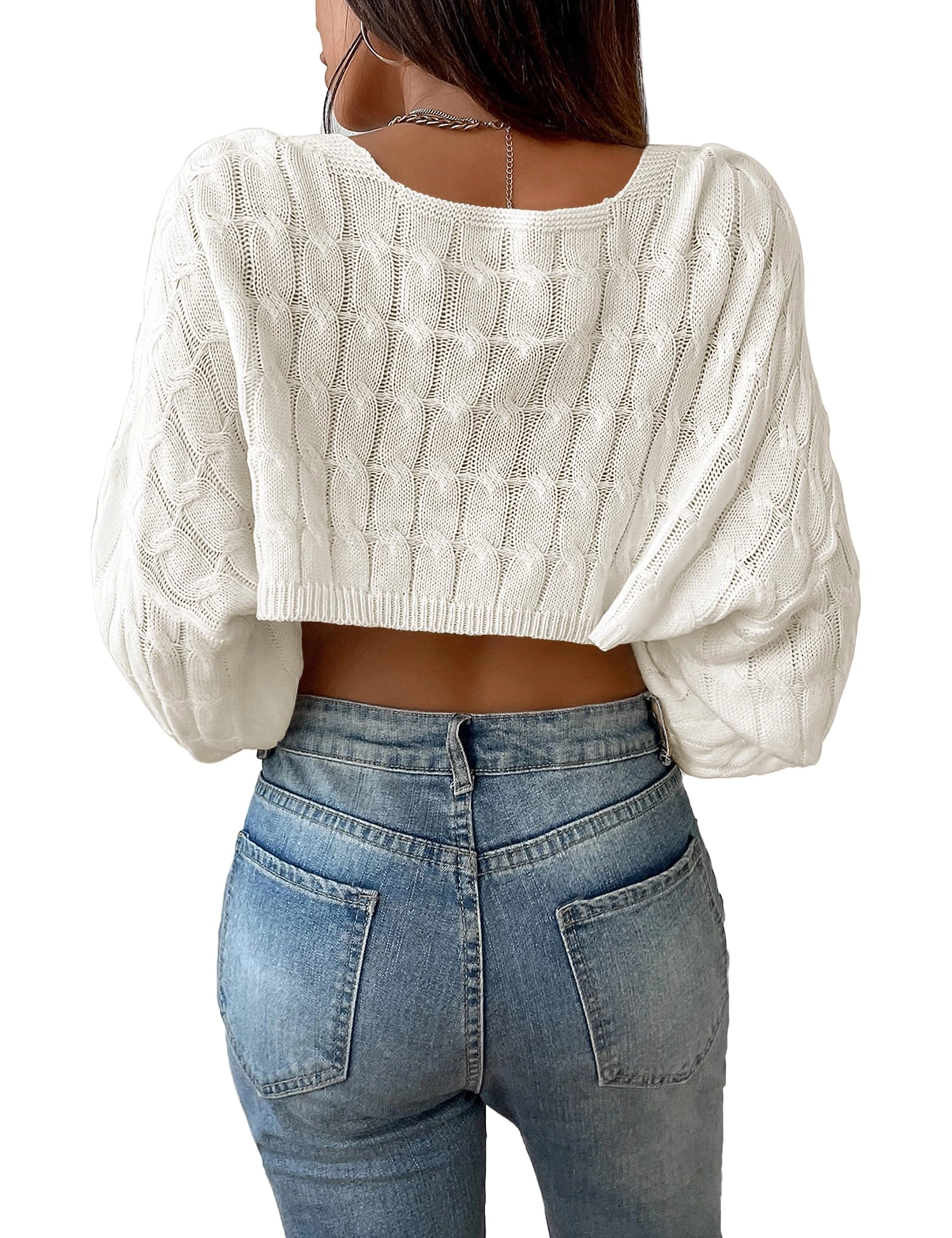 KOJOOIN Women's Long Sleeve Open Front Crop Bolero Cardigan Sweater Shrugs Knit Sweaters Top