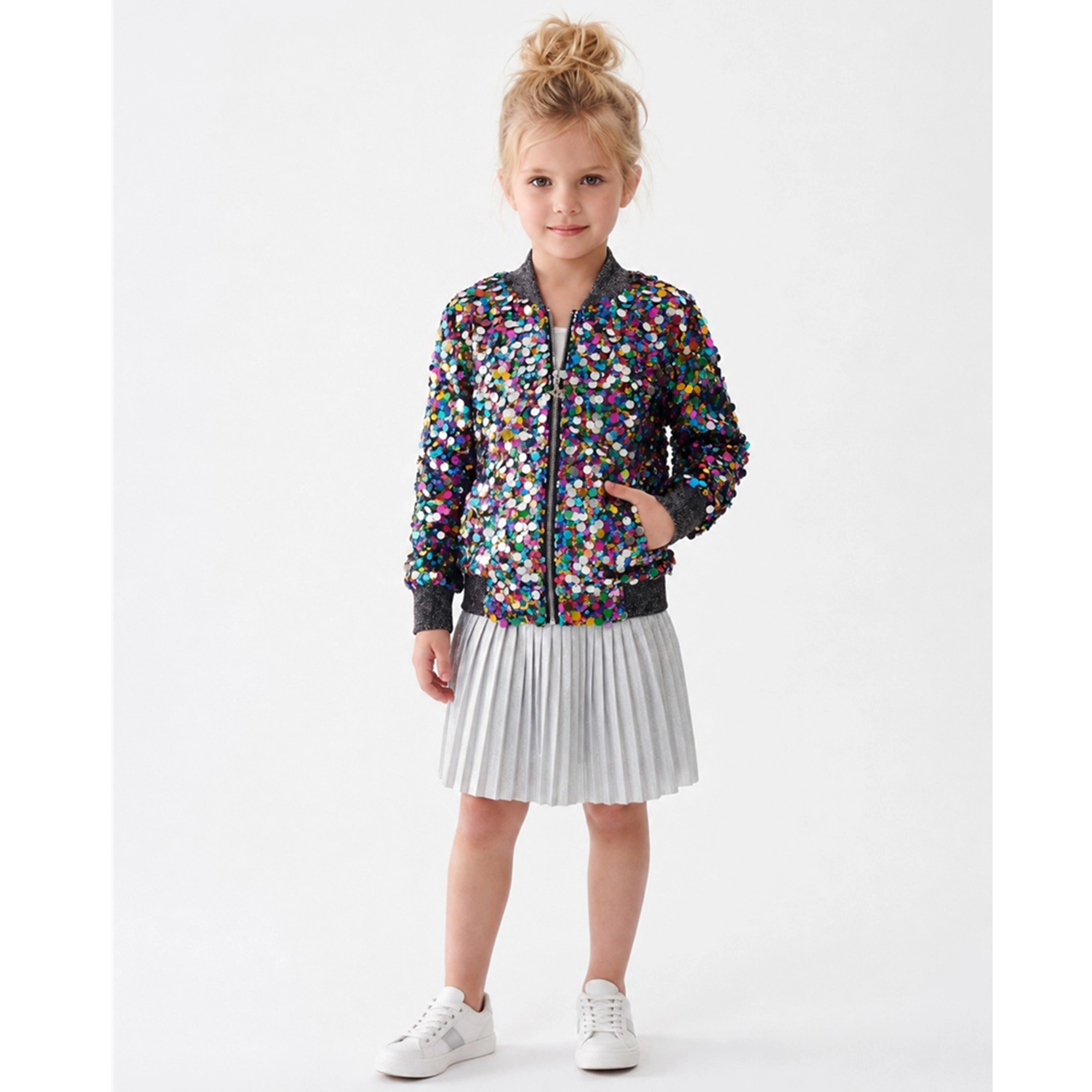 2Bunnies Girls' Cosmic Radiance Sequin Holiday Party Bomber Jacket