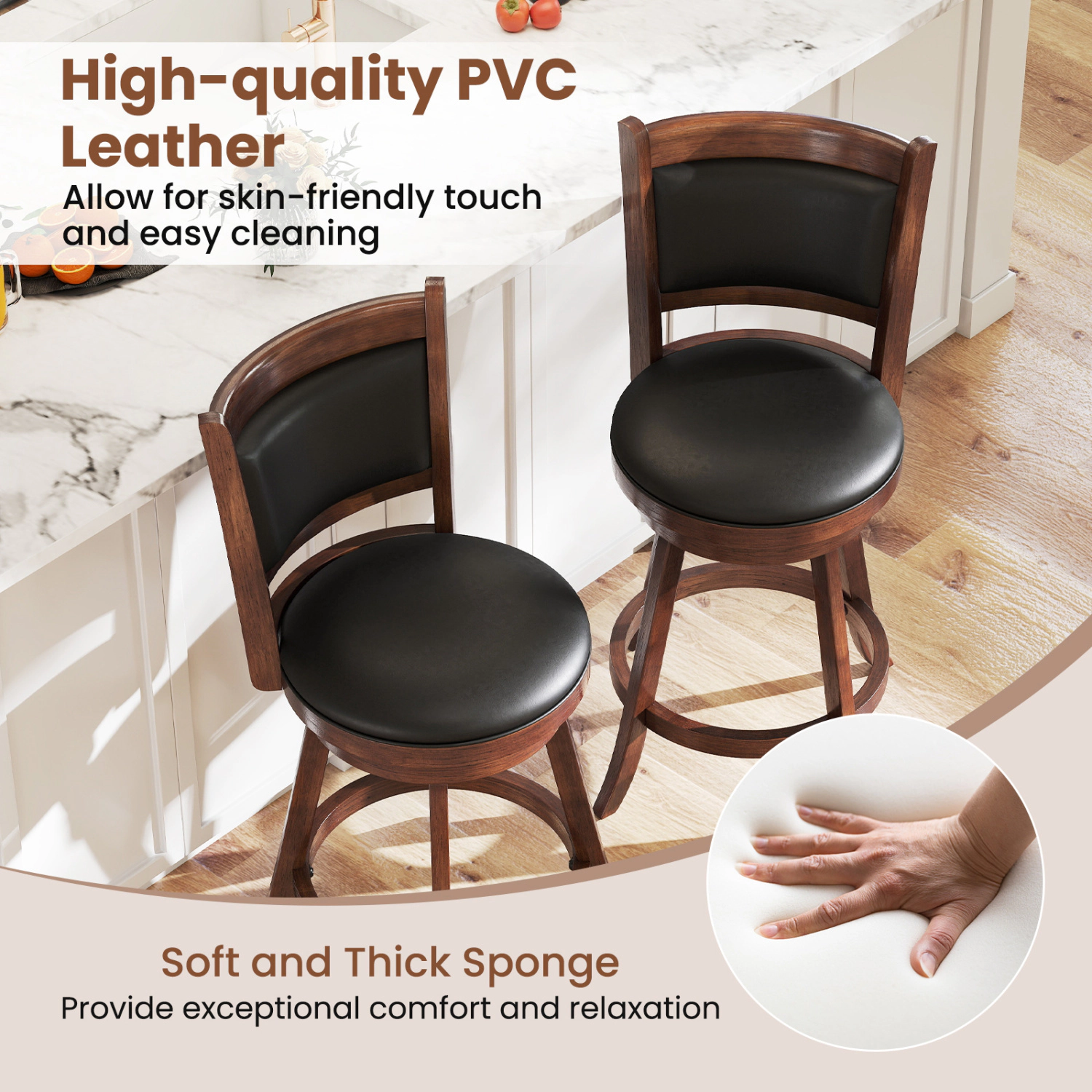 Glintex 2-Piece 24-Inch Swivel Counter Stool Set with Panel Back