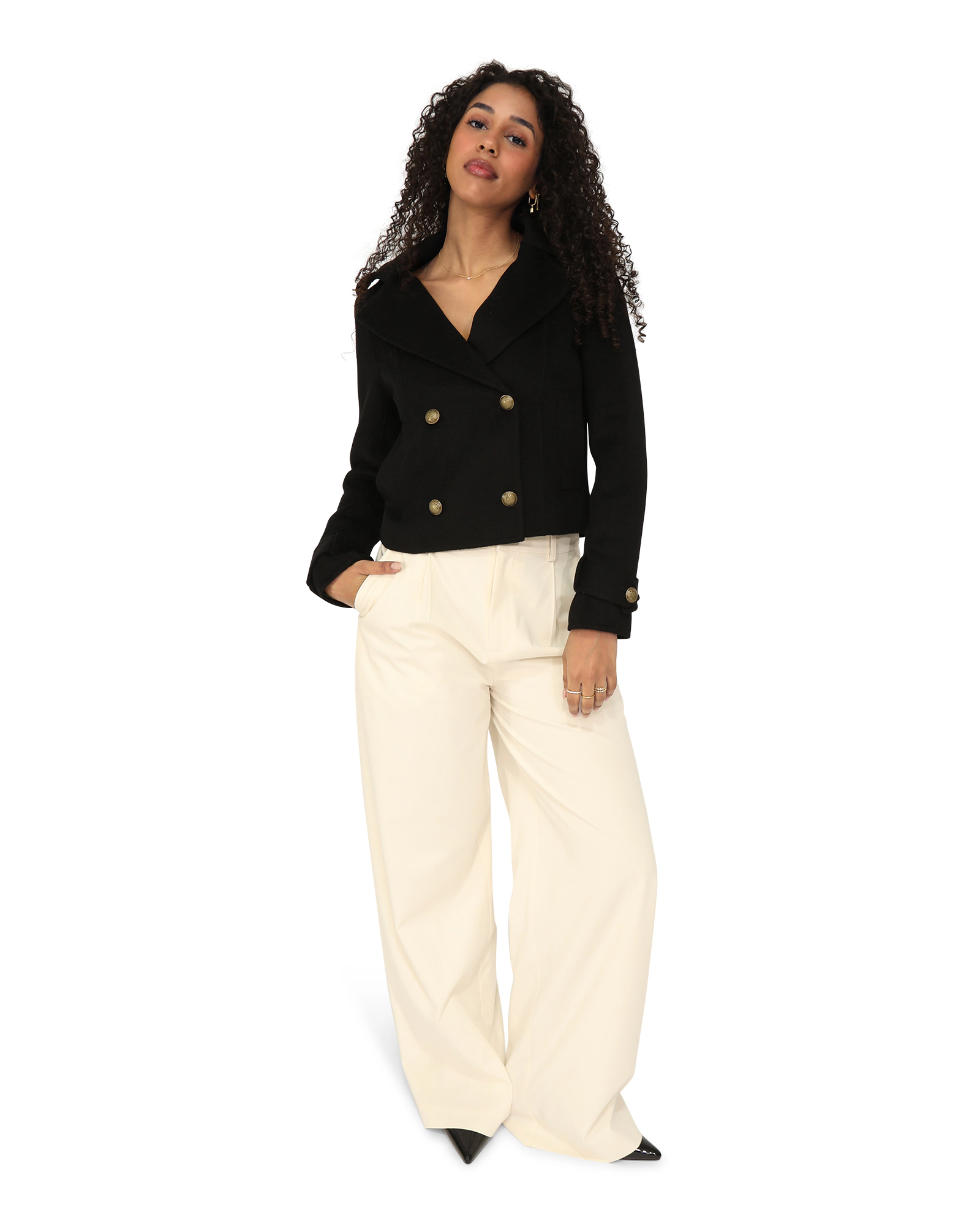Belle & Bloom Womens Better Off Wool Blend Military Peacoat