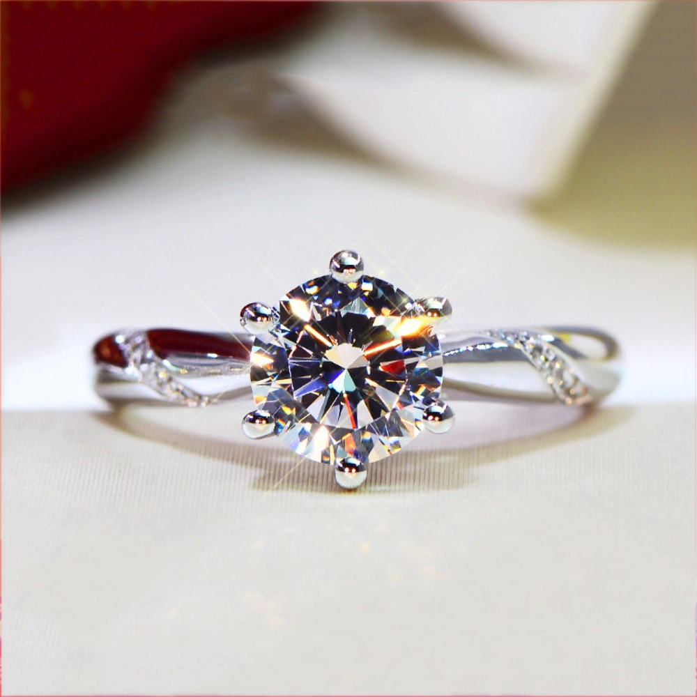 Wardrobe Whimsy Six‑Prong Round Cubic Zirconia Solitaire Ring With Side Accent Stones Silver‑Tone