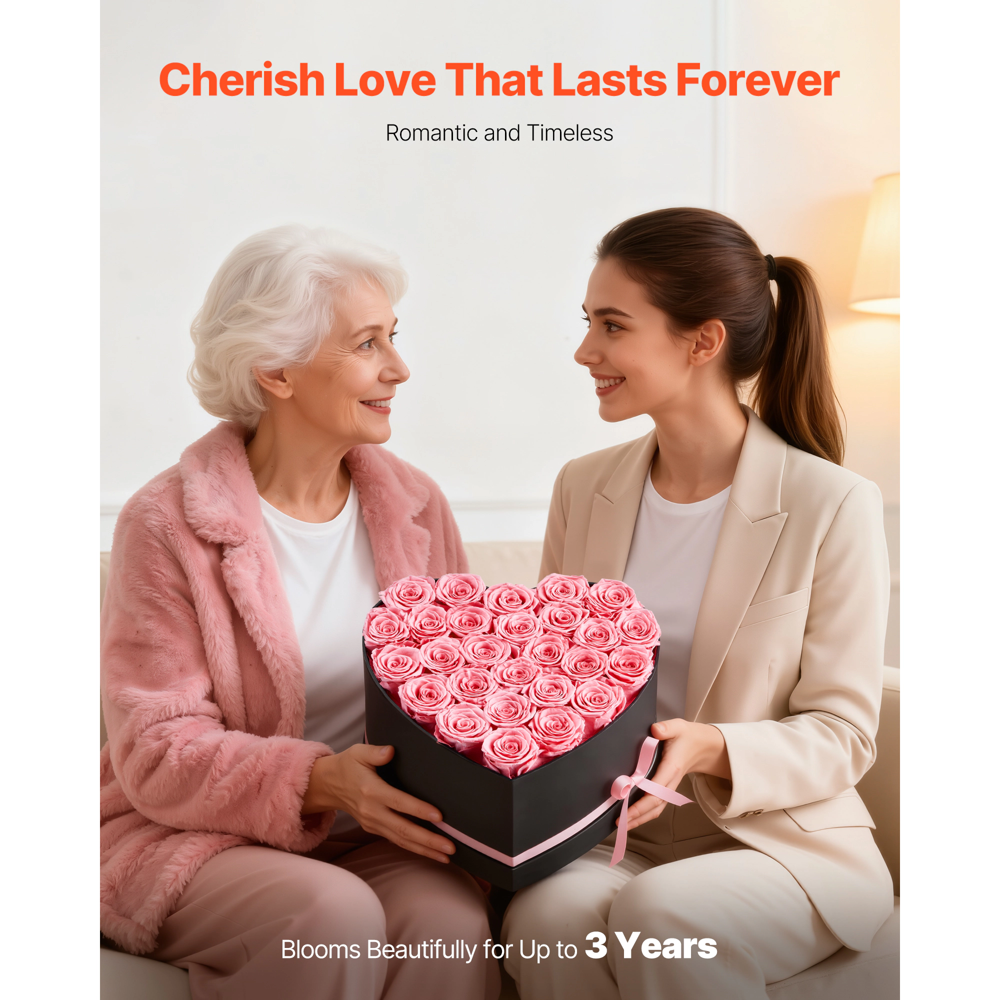 HONGGE Forever Flowers 27 Preserved Roses Heart Shape Box Eternal Immortal Bouquet Birthday Present for