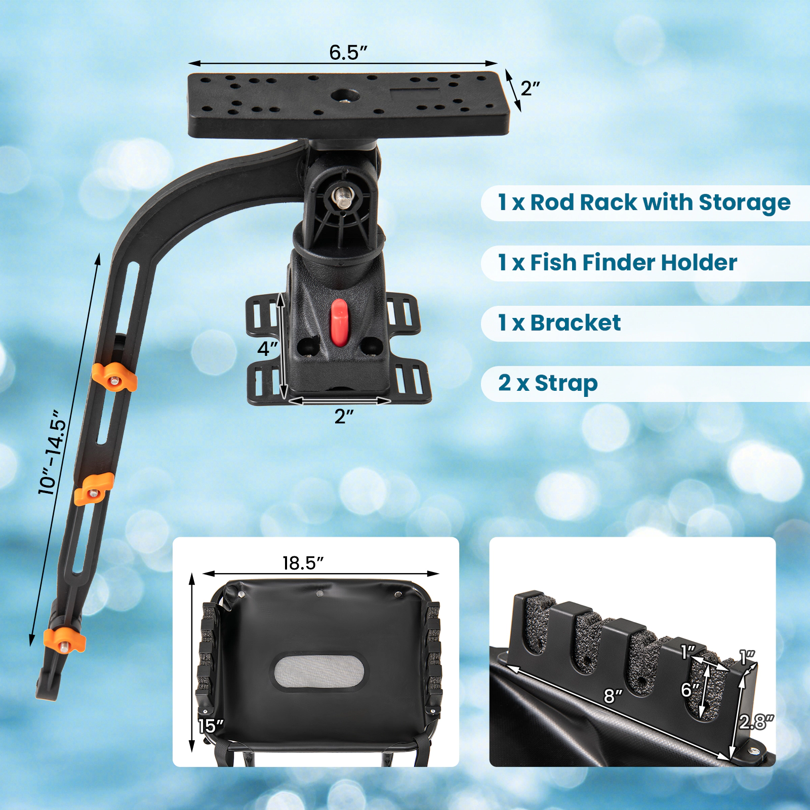 SUGIFT 360° Rotatable Fish Finder Holder and Rod Rack Water Toy Accessory with Mount Bracket Black