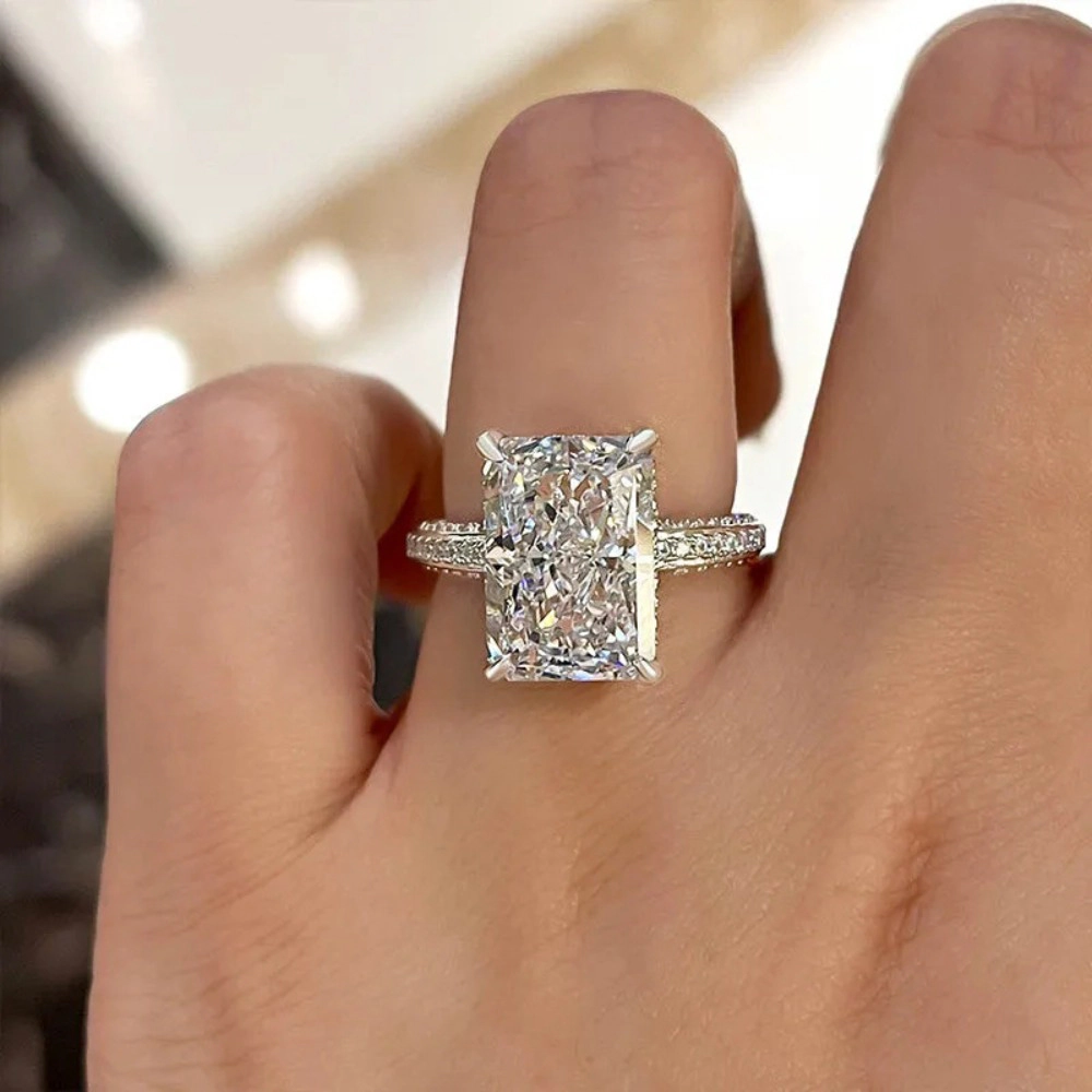 Wardrobe Whimsy Radiant Cut Cubic Zirconia Pave Split‑Shank Engagement Ring