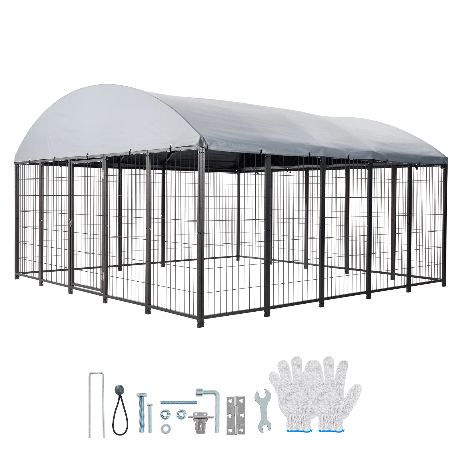 HONGGE 9.8 x 9.8 x 5.4 ft Large Outdoor Dog Kennel with Waterproof UV-Resistant Roof and Secure Lock