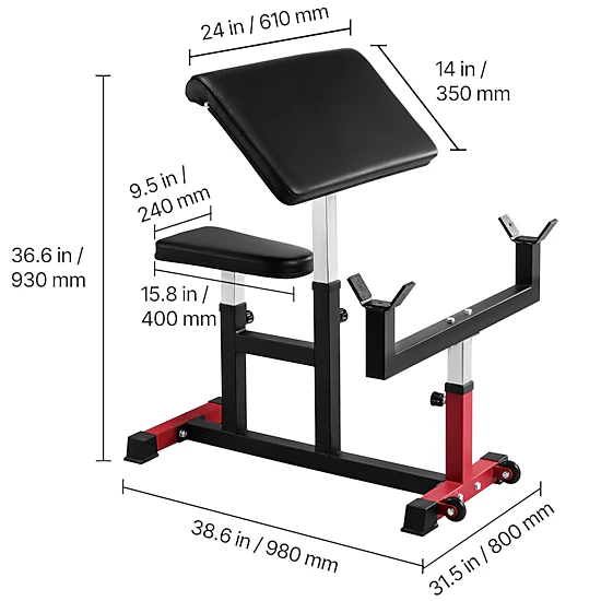 HONGGE Preacher Curl Bench, Adjustable Seated Bicep Curl Machine, 440 ...