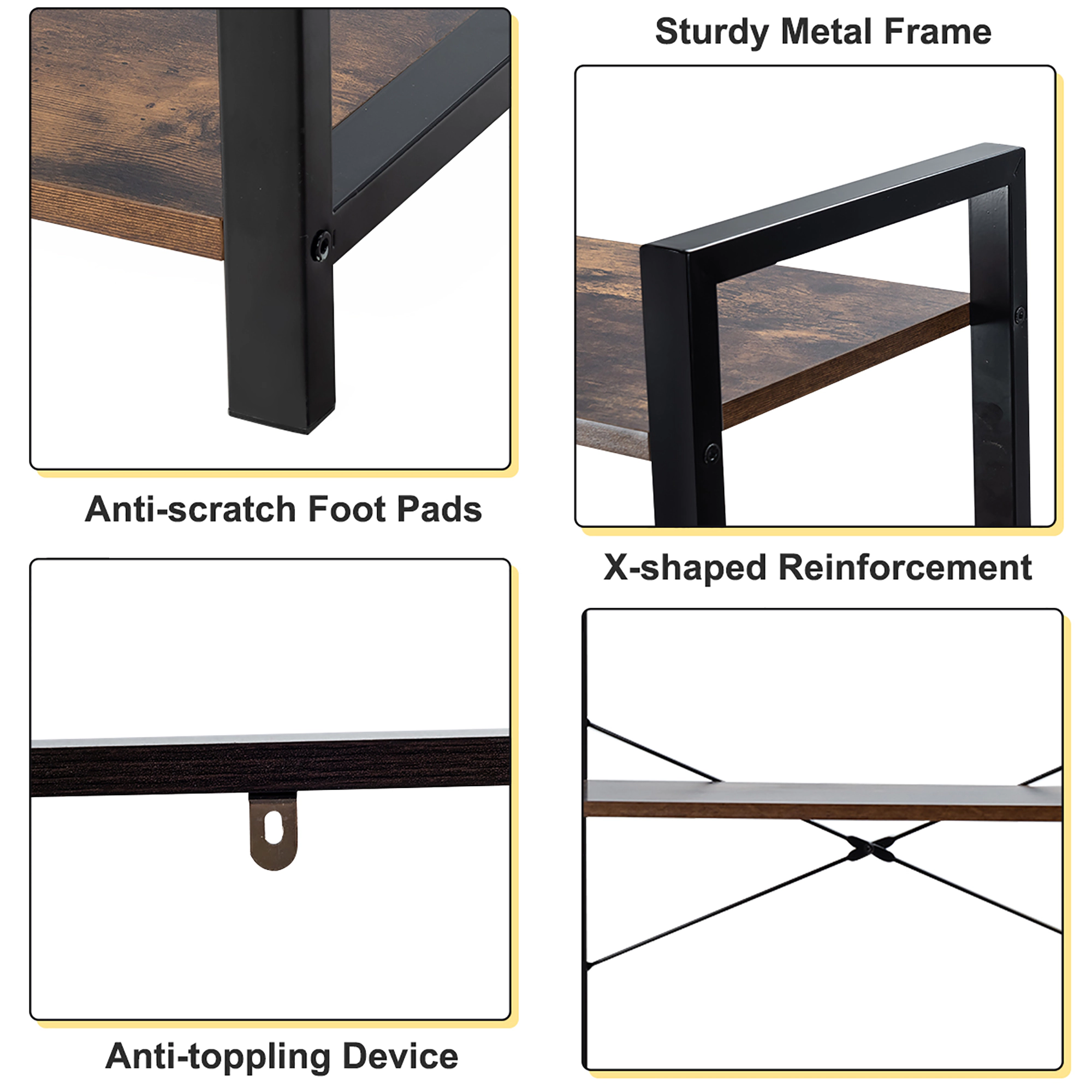 Costway 4-Tier Bookshelf Industrial Bookcase Diaplay Shelf Storage Rack Rustic Brown
