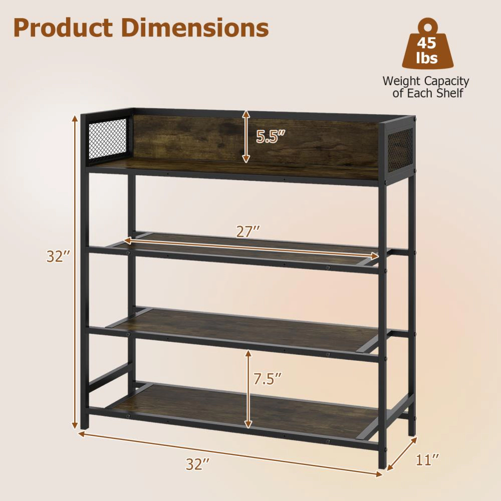 Hivvago 4-Tier Shoe Rack Industrial Shoe Organizer with Heavy Duty Metal Frame