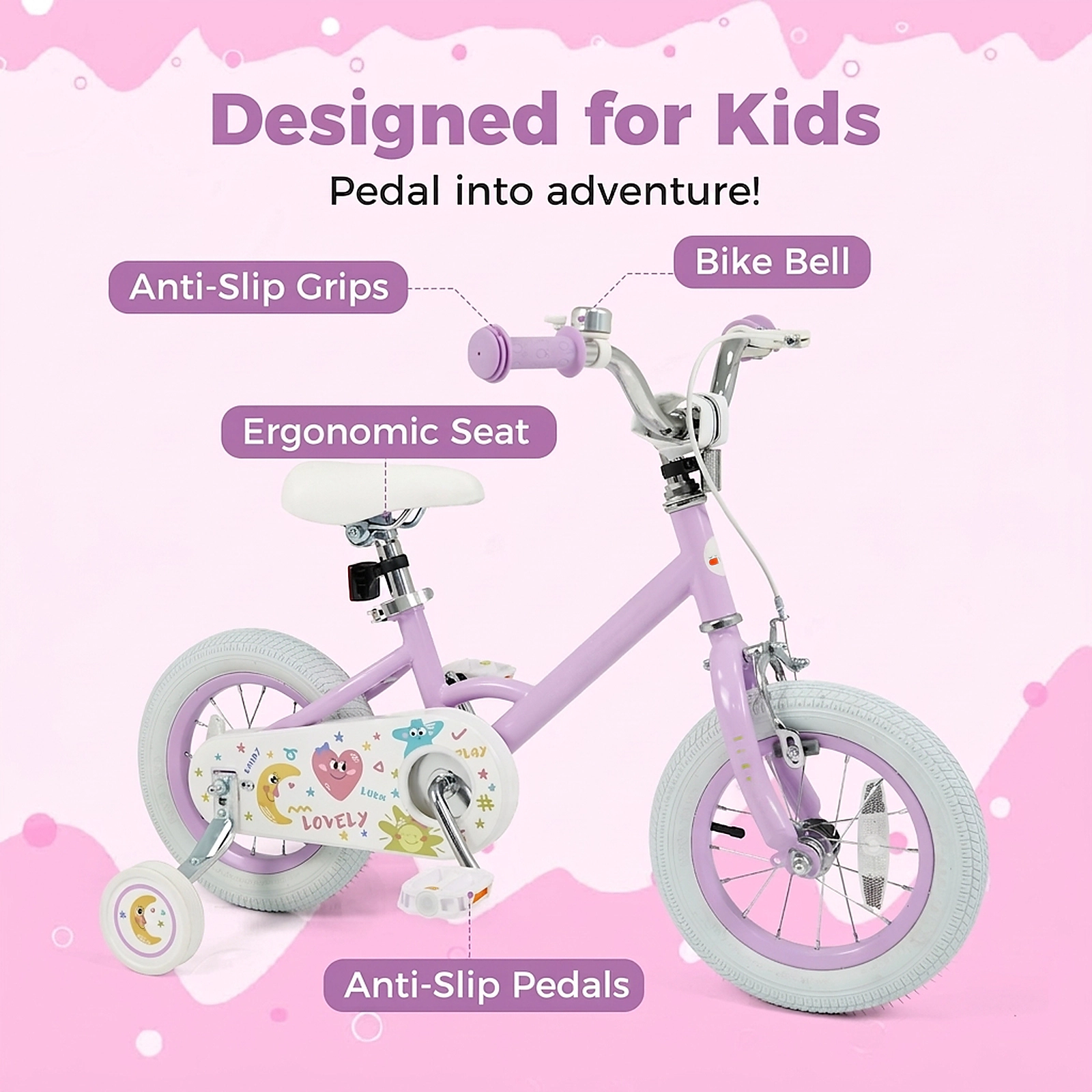 SUGIFT Purple Removable Training Wheels Adjustable Seat and Dual Brakes Kids 12 Inch Bike