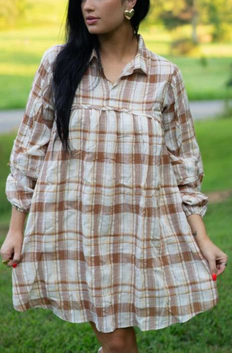 Threaded Pear Women's Dana Plaid Babydoll Dress