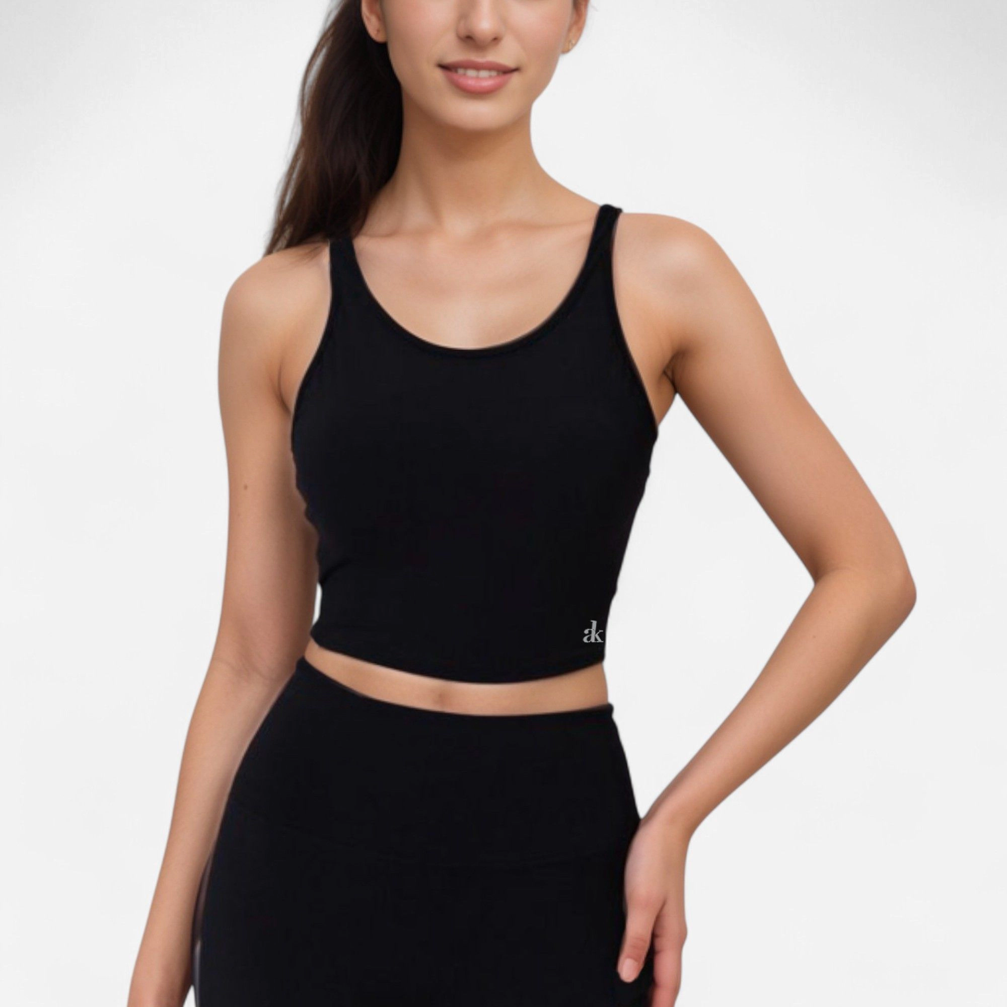 Anna-Kaci Women's Scoop Neck Cropped Activewear Tank Top with Wide Straps and Clean Hem Detail