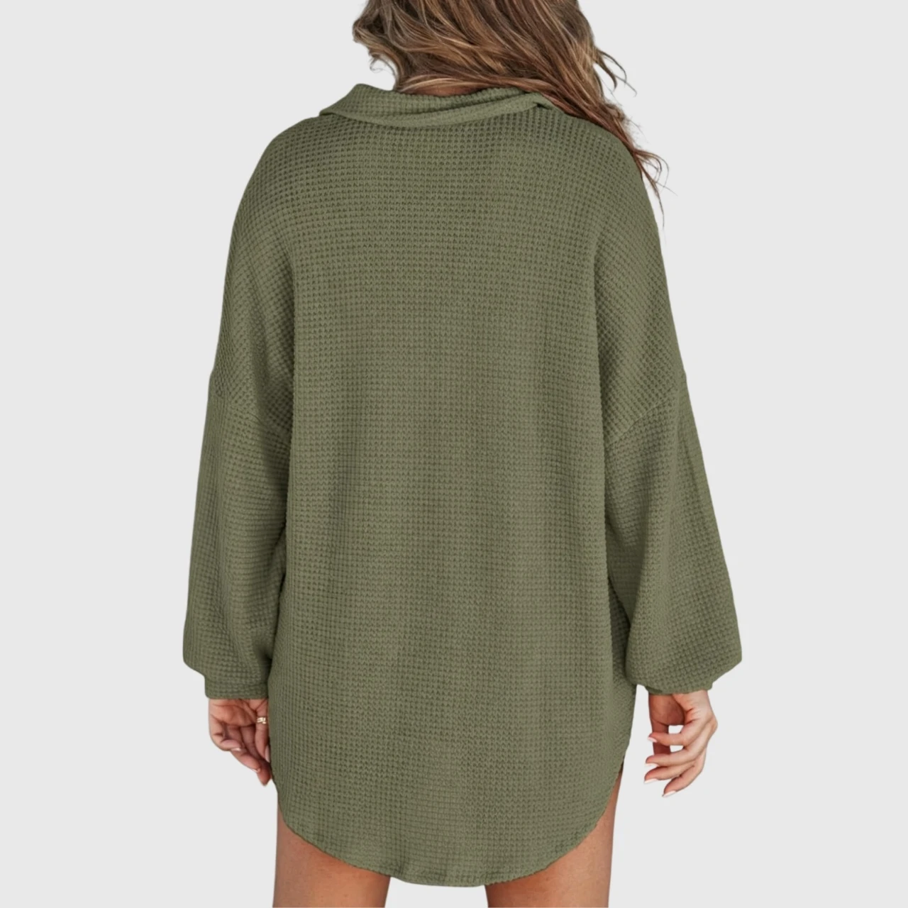 YesFashion Women Waffle Knit Henley Shirts Long Sleeve V Neck Solid Color Casual Tunic Tops