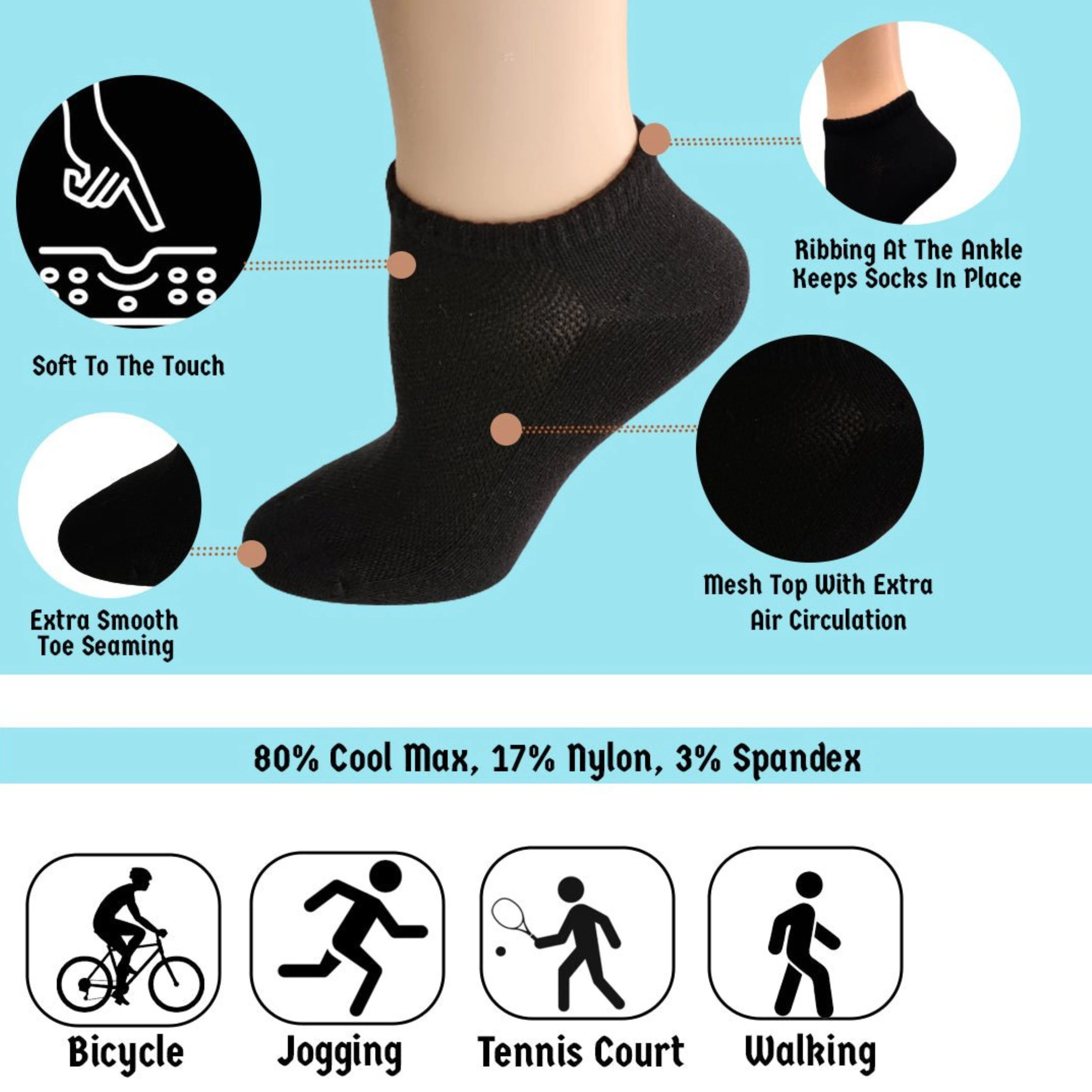 Wear Sierra Unisex Performance Ankle Low Cut Socks, 3-Pack