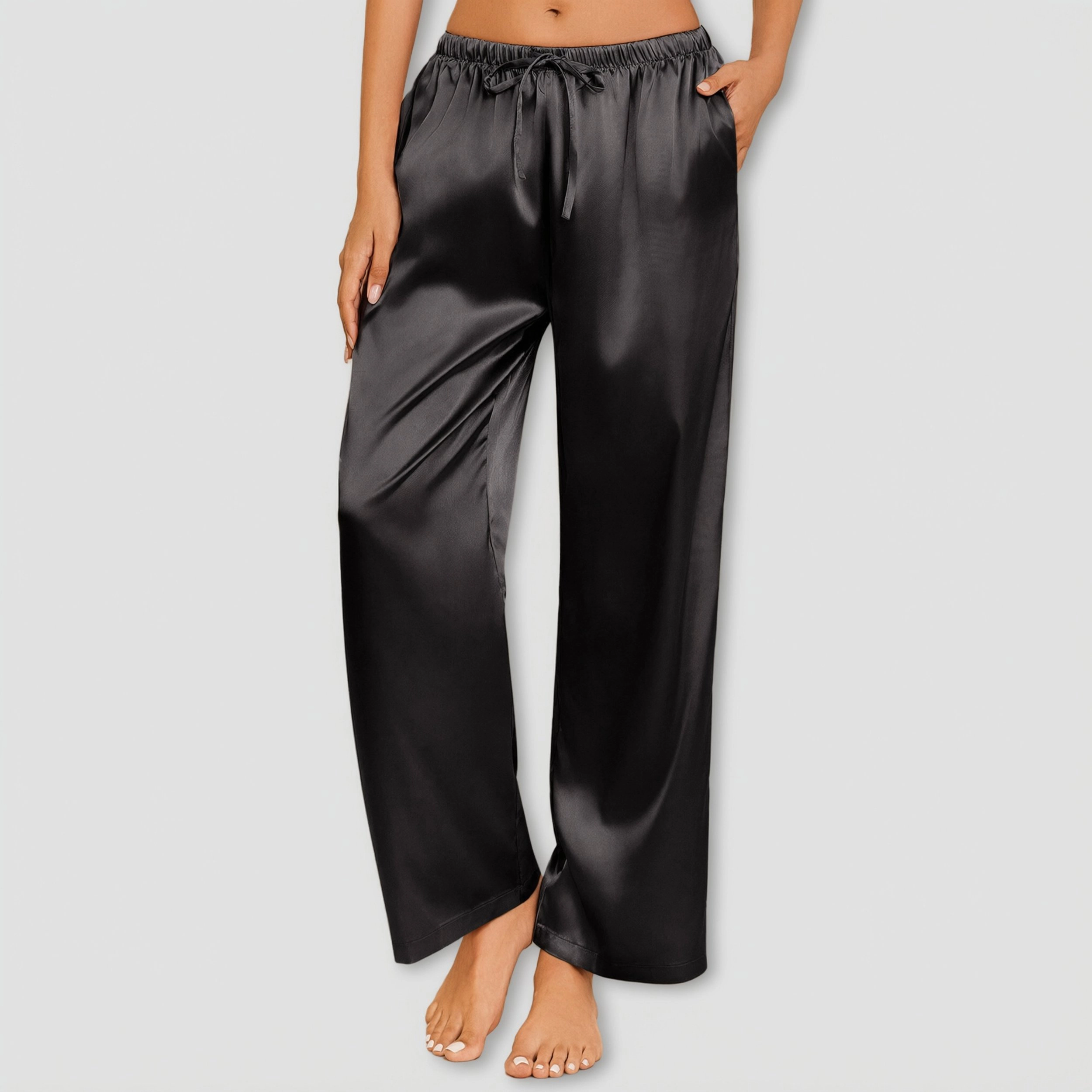 Ekouaer Womens Silk Satin Pajama Pants Loose Lounge Drawstring Elastic Waist Wide Leg
