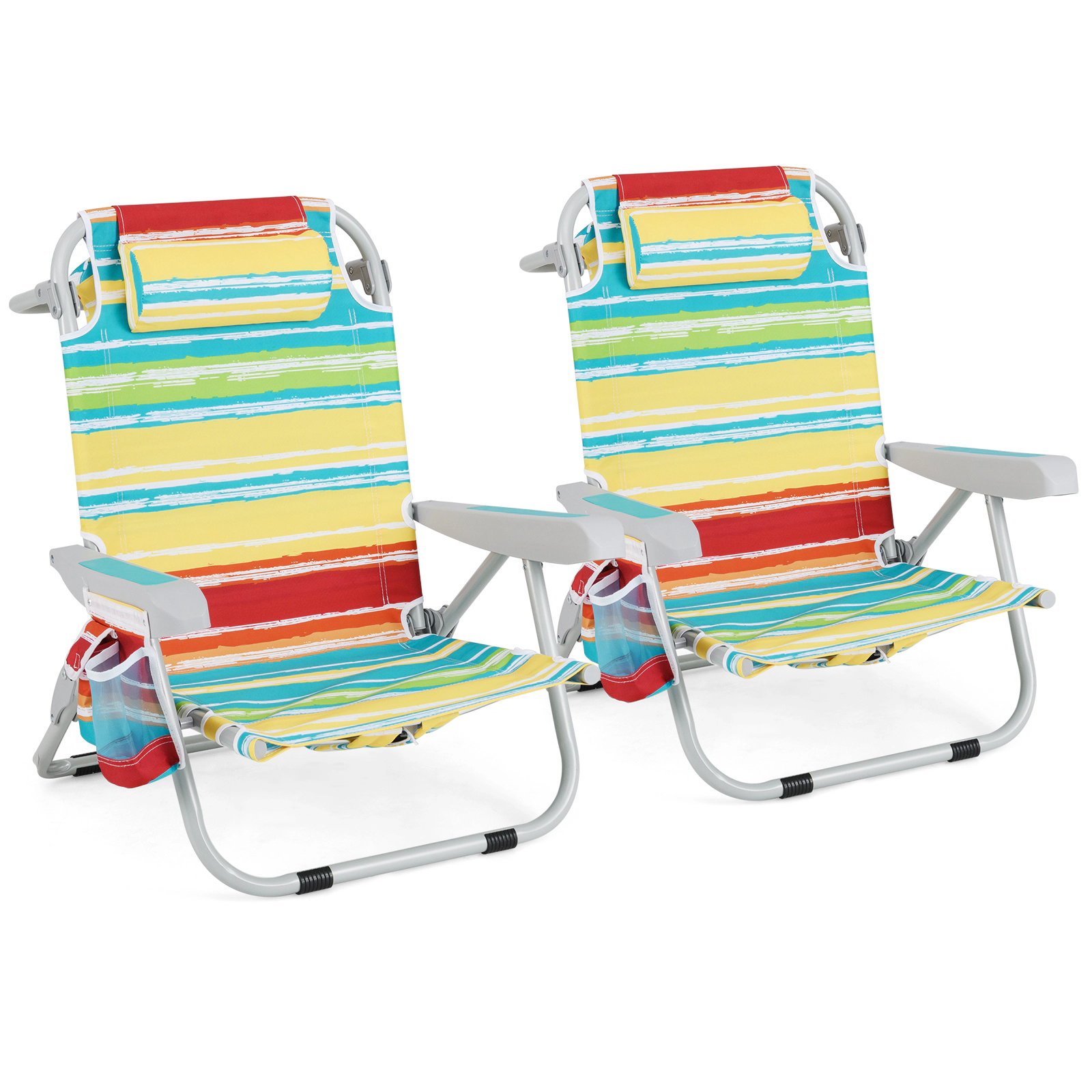 SUGIFT Cup Holder and Storage Pockets Set of 2 Foldable Backpack Beach Chairs