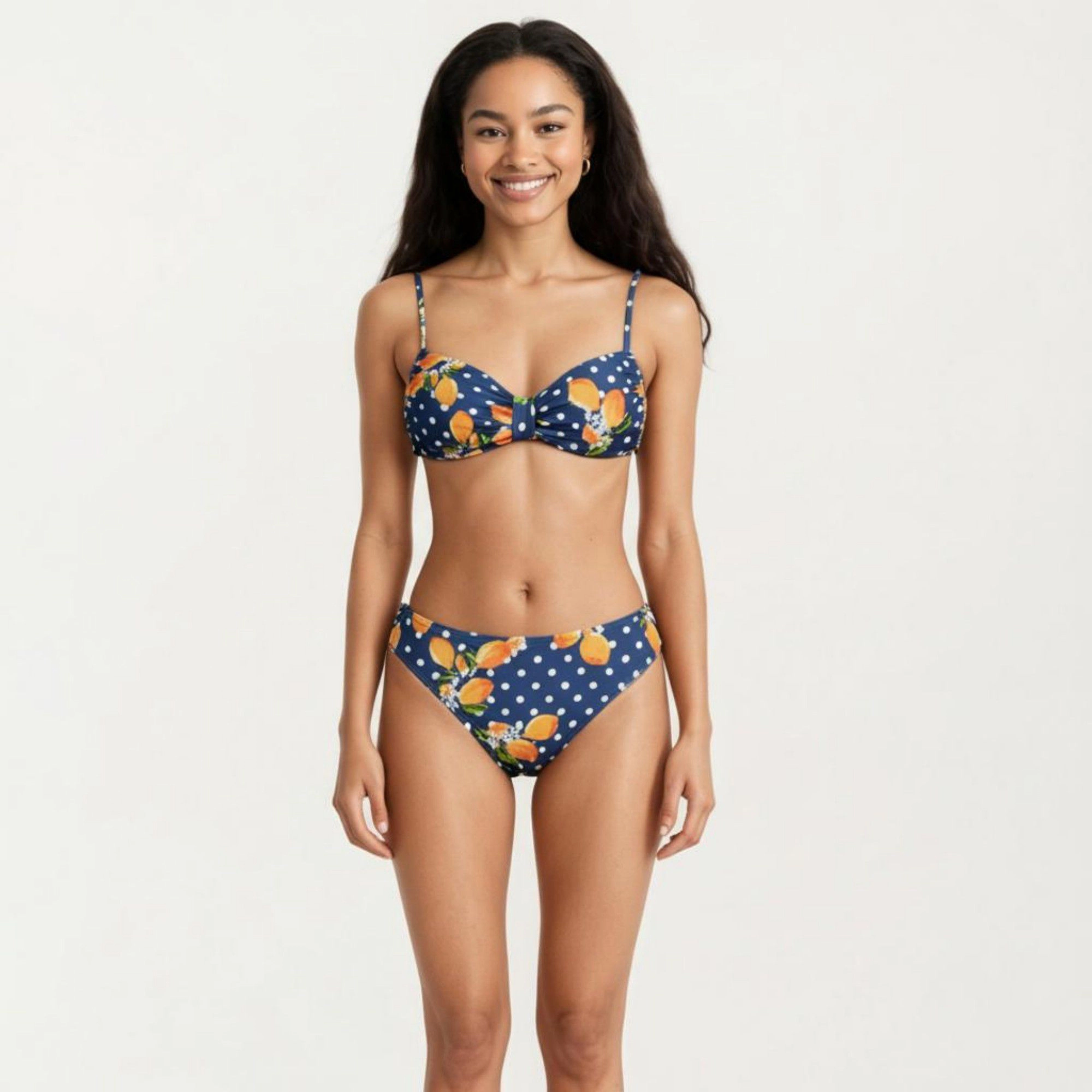 Anna-Kaci Womens Polka Dot Bandeau Bikini Set - Adjustable Straps, Mid Rise