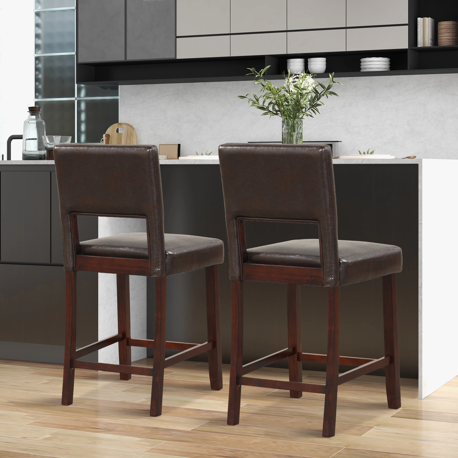 SlickBlue Set of 2 Counter Height Bar Stools with Backrest & Footrest