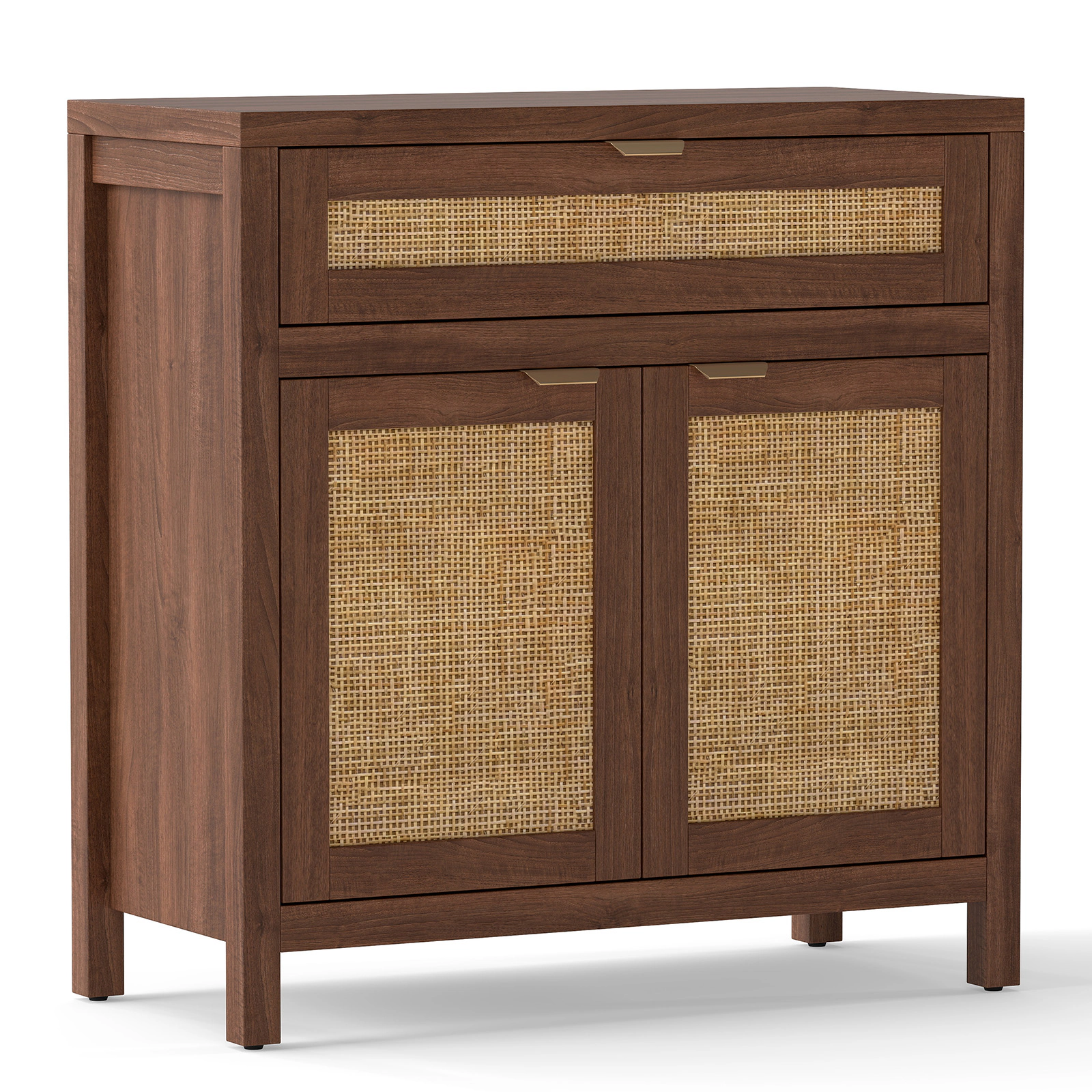 SUGIFT Sideboard Storage Cabinet with Rattan Doors and Drawer 155-lb Countertop Capacity 31-in Wide Brown Natural