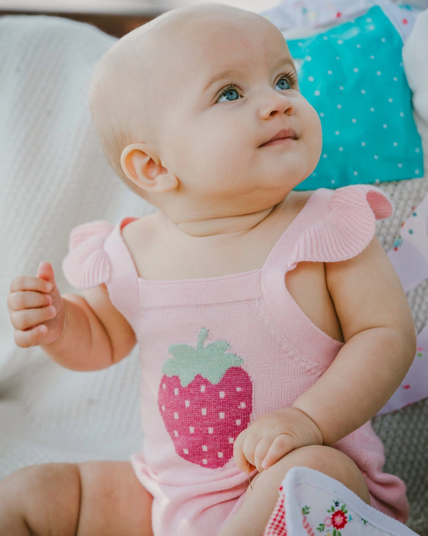 Deux par Girls Knit Strawberry Romper