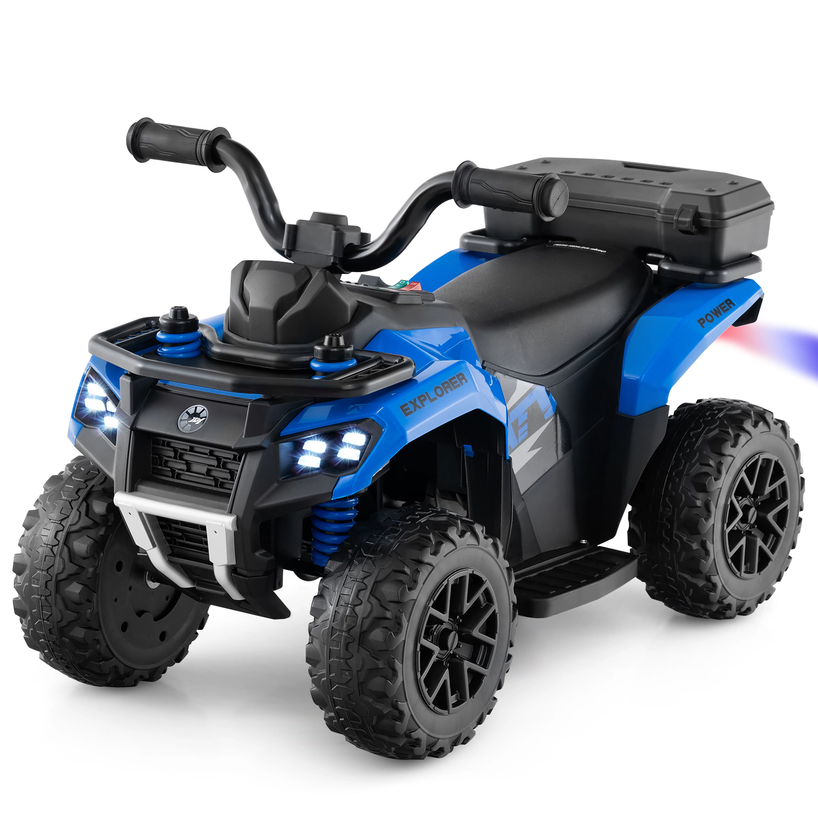 SUGIFT 6V Kids Ride On ATV with Spray Function and Storage Box 44-lb Capacity Ages 18 Months and Up 27-in Body Blue