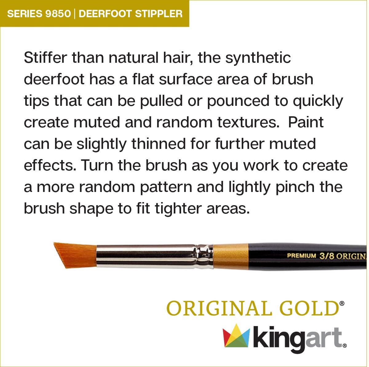 KINGART Original Gold 9850 Deerfoot Stippler Brush Set - Golden Taklon, 3-Piece