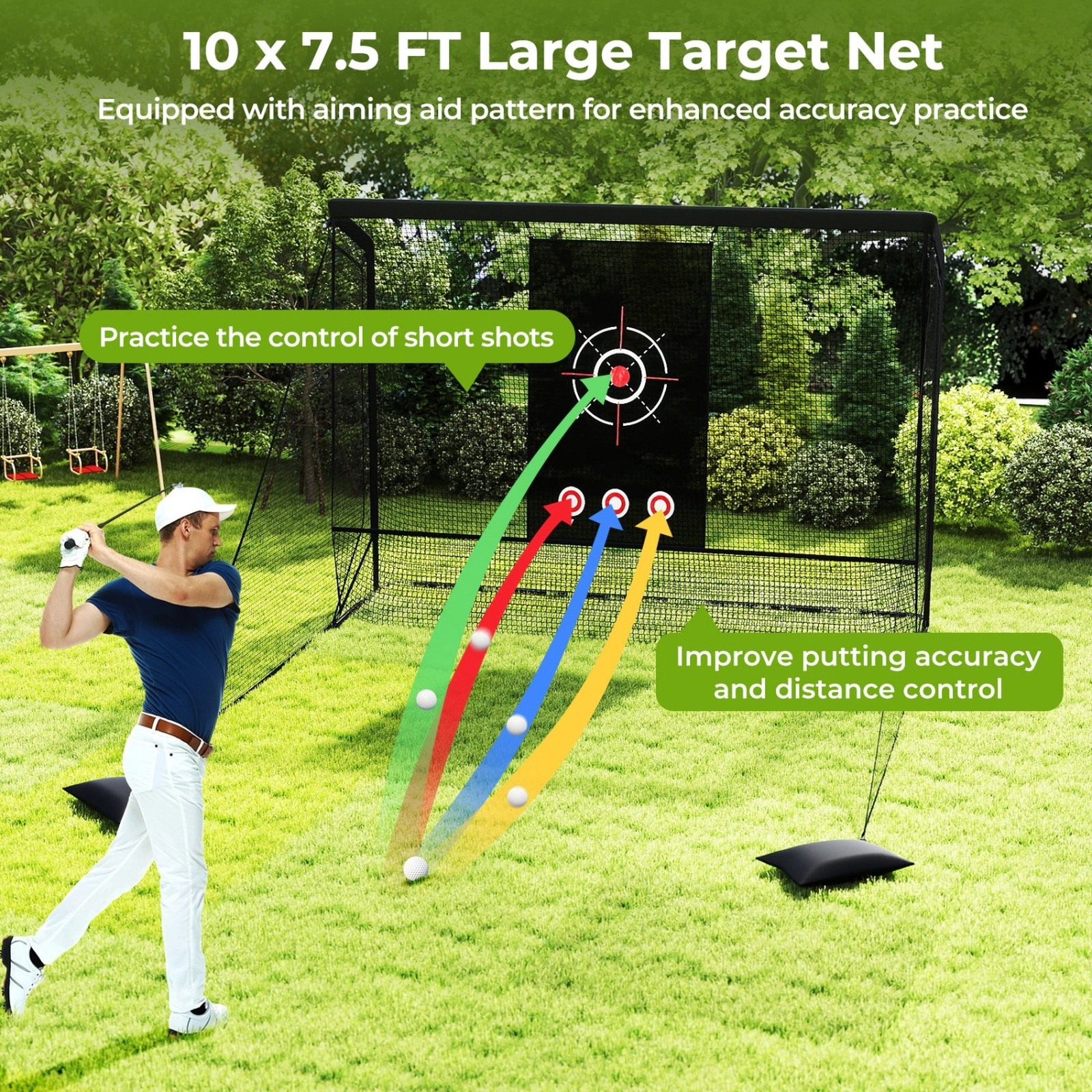 SUGIFT Dual Side Barriers and Target Cloth 10.7 ft Cage Adult Golf Practice Hitting Net
