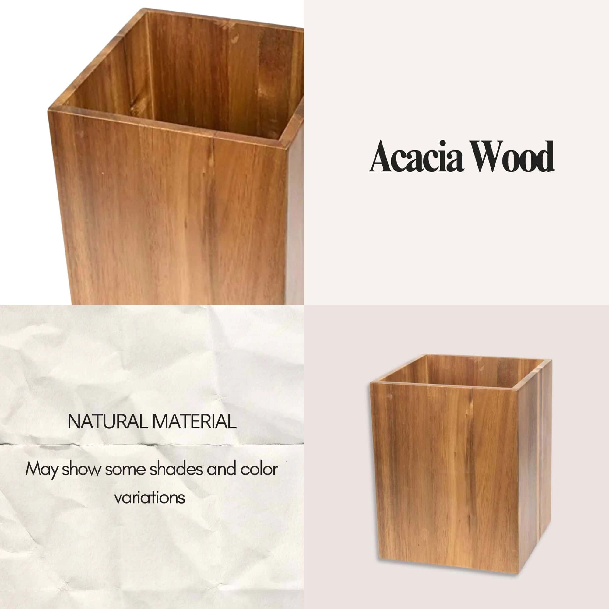 Evideco French Home Goods Acacia Wood Open-Top Waste Basket 7.5 L (2 Gallons)