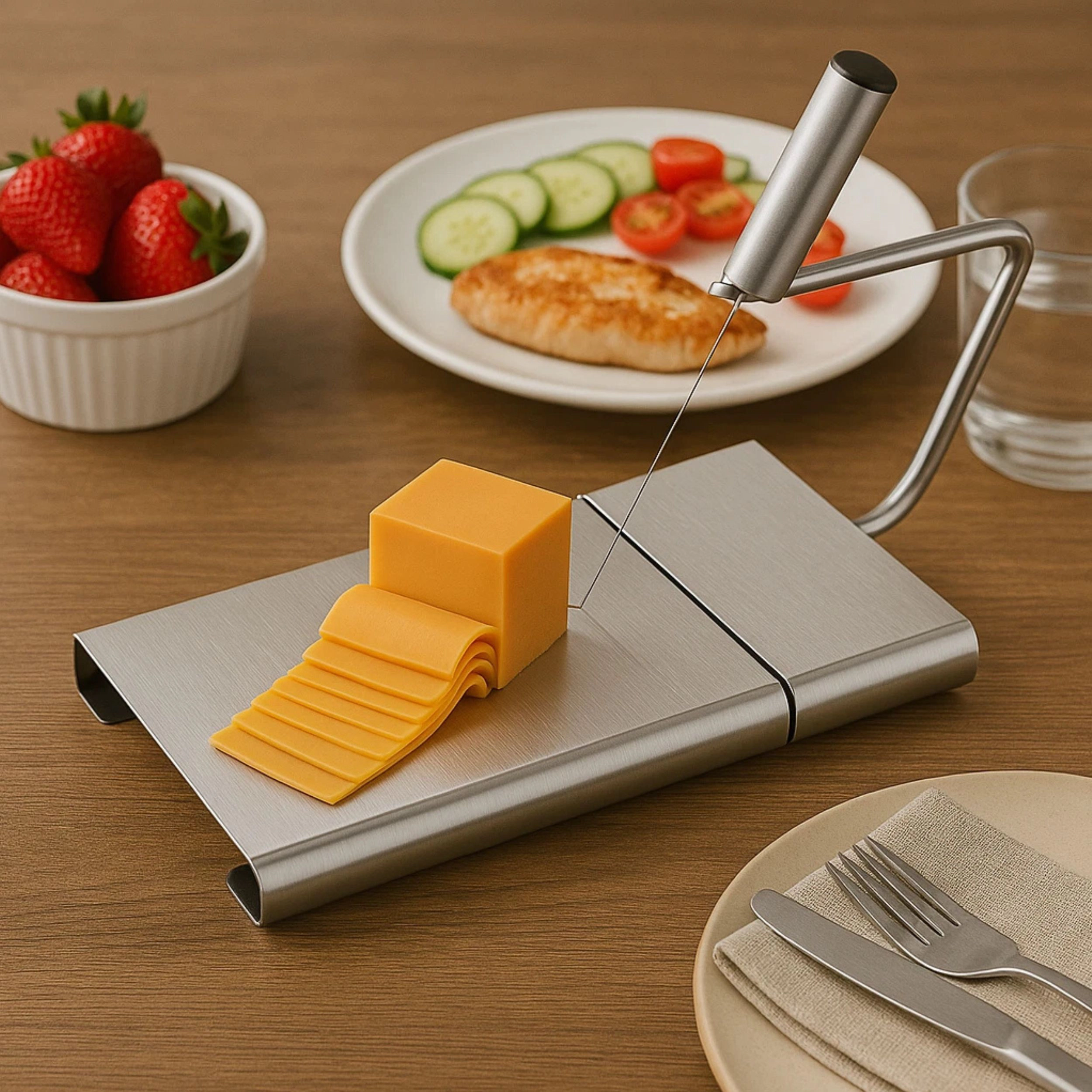 Home Collection Stainless Steel Cheese Slicer Board with 5 Replacement Wires