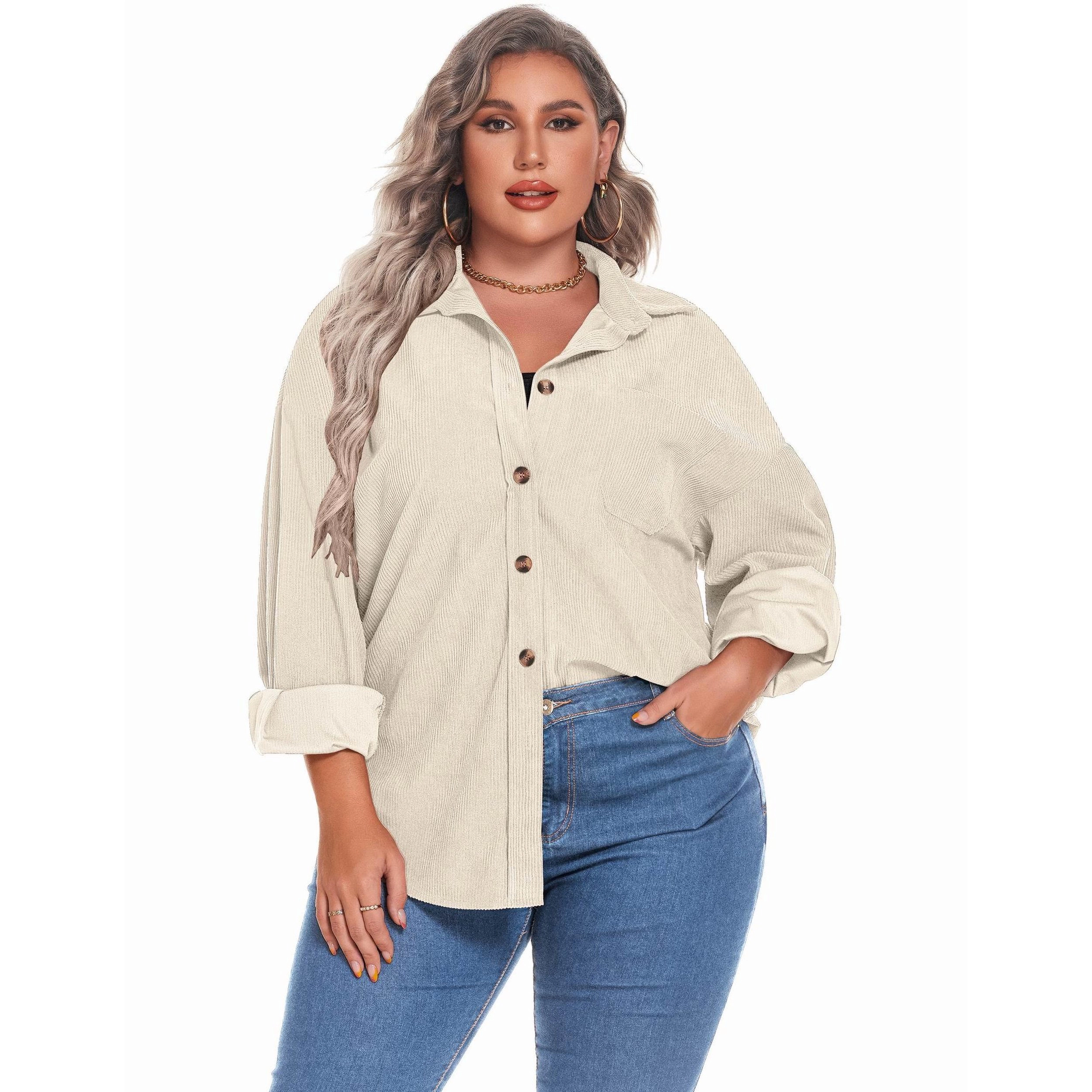 Zeagoo Women's Plus Corduroy Button Up Long Sleeve Oversized Shacket Jacket