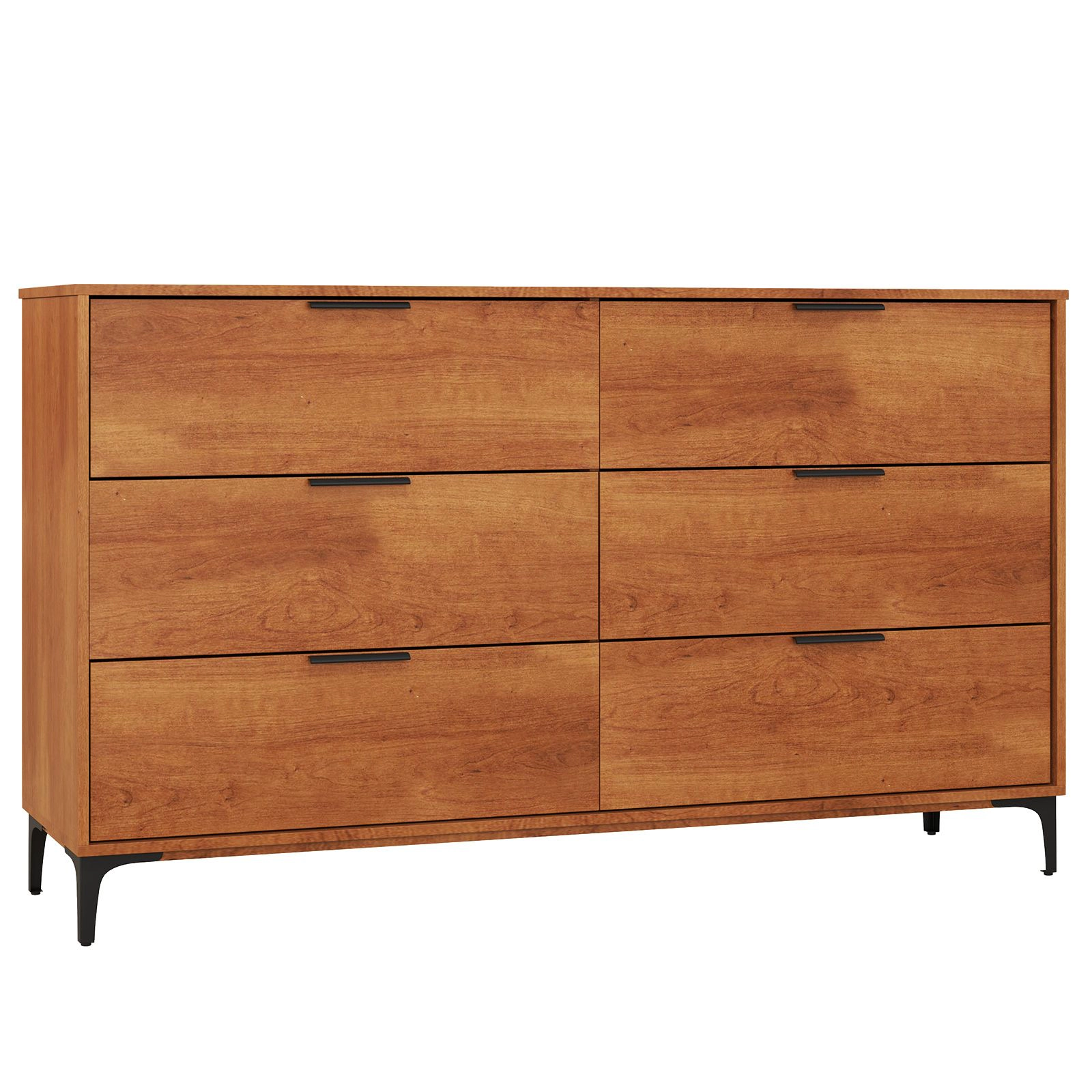 SlickBlue 6 Drawer Dresser with Metal Legs and Cherry Wood Storage Cabinet