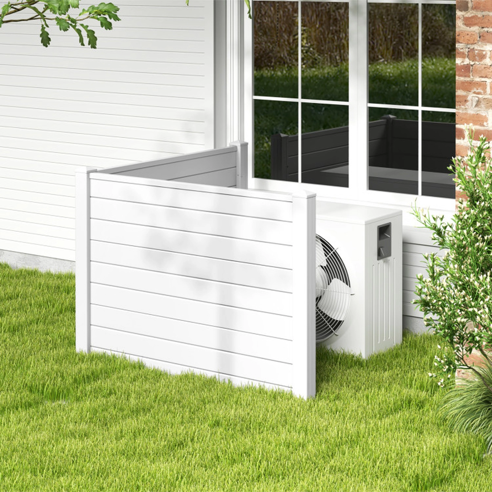 SUGIFT White PVC Air Conditioner Privacy Fence with 2 Panels and 20-in Ground Stakes 48-in W 48-in D 55-in H