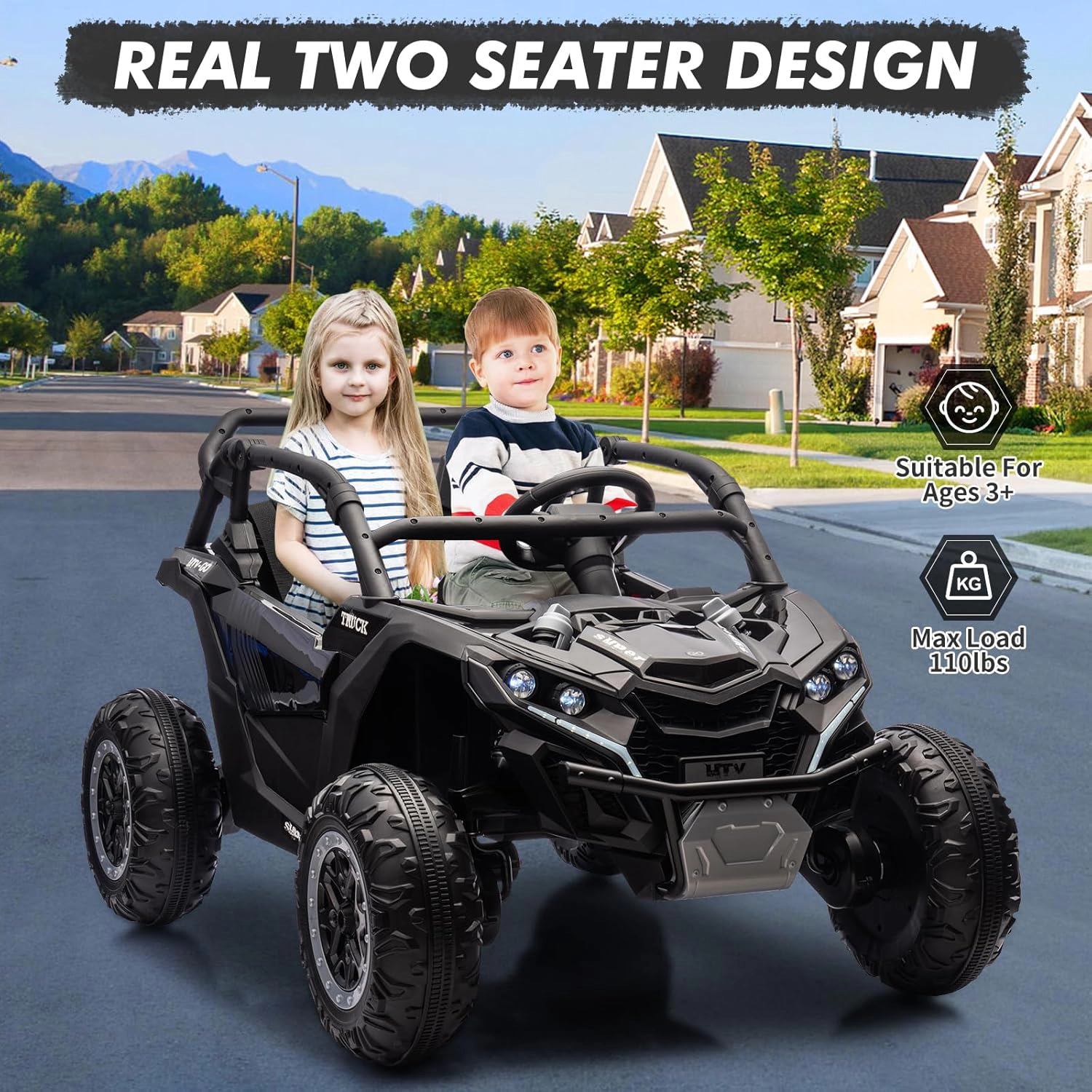 24V 2-Seater Kids Ride-On UTV, 4WD Electric Truck w/ Remote Control, LED Lights, Music, Shock Absorbers, 4×75W Motors
