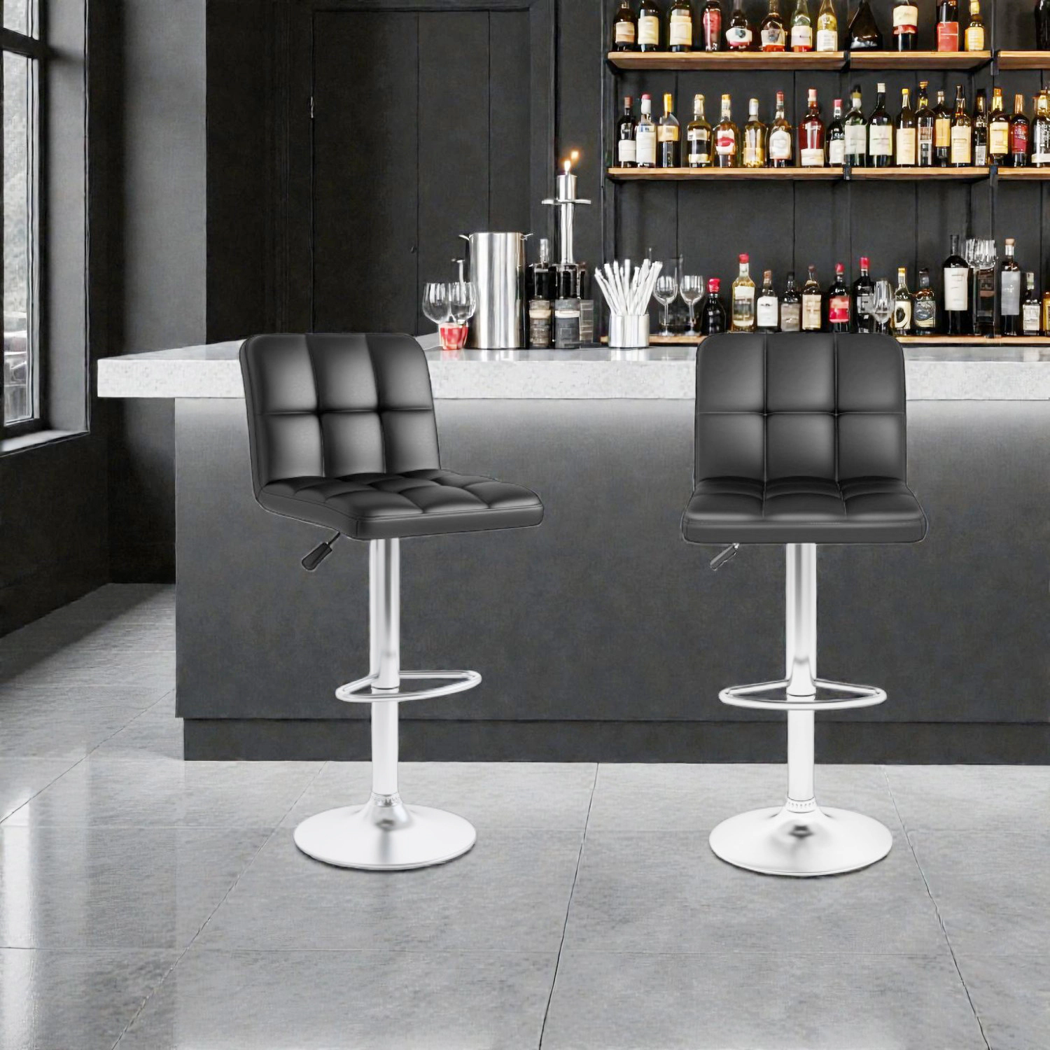 Hivvago Set of 2 Contemporary Bar Stools with Backrest Sturdy Metal Frame and Footrest