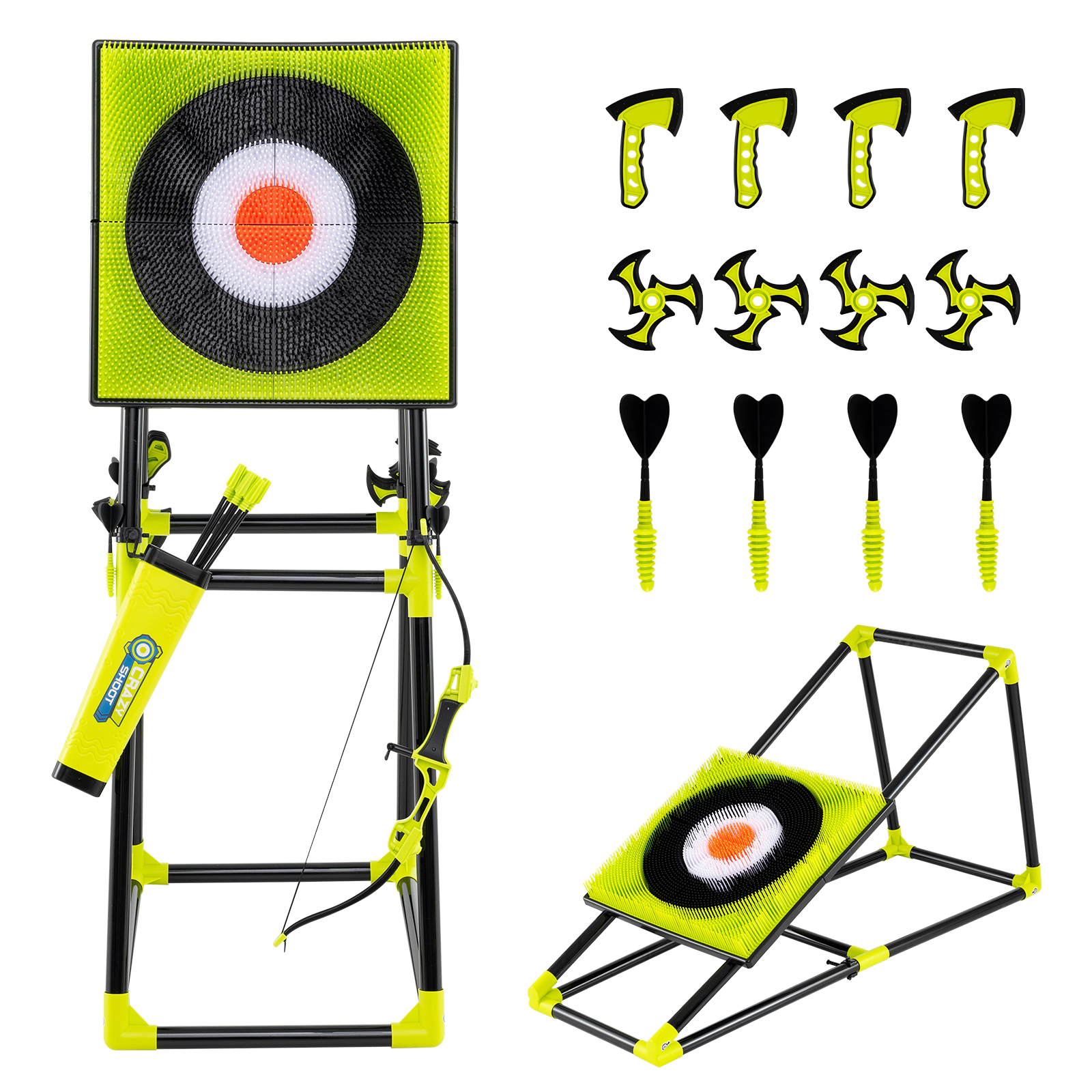 SUGIFT Green 4-in-1 Kids Throwing Game Set with Bristle Target Bow and Ninja Darts 27.5-in W 19.5-in D 55-in H