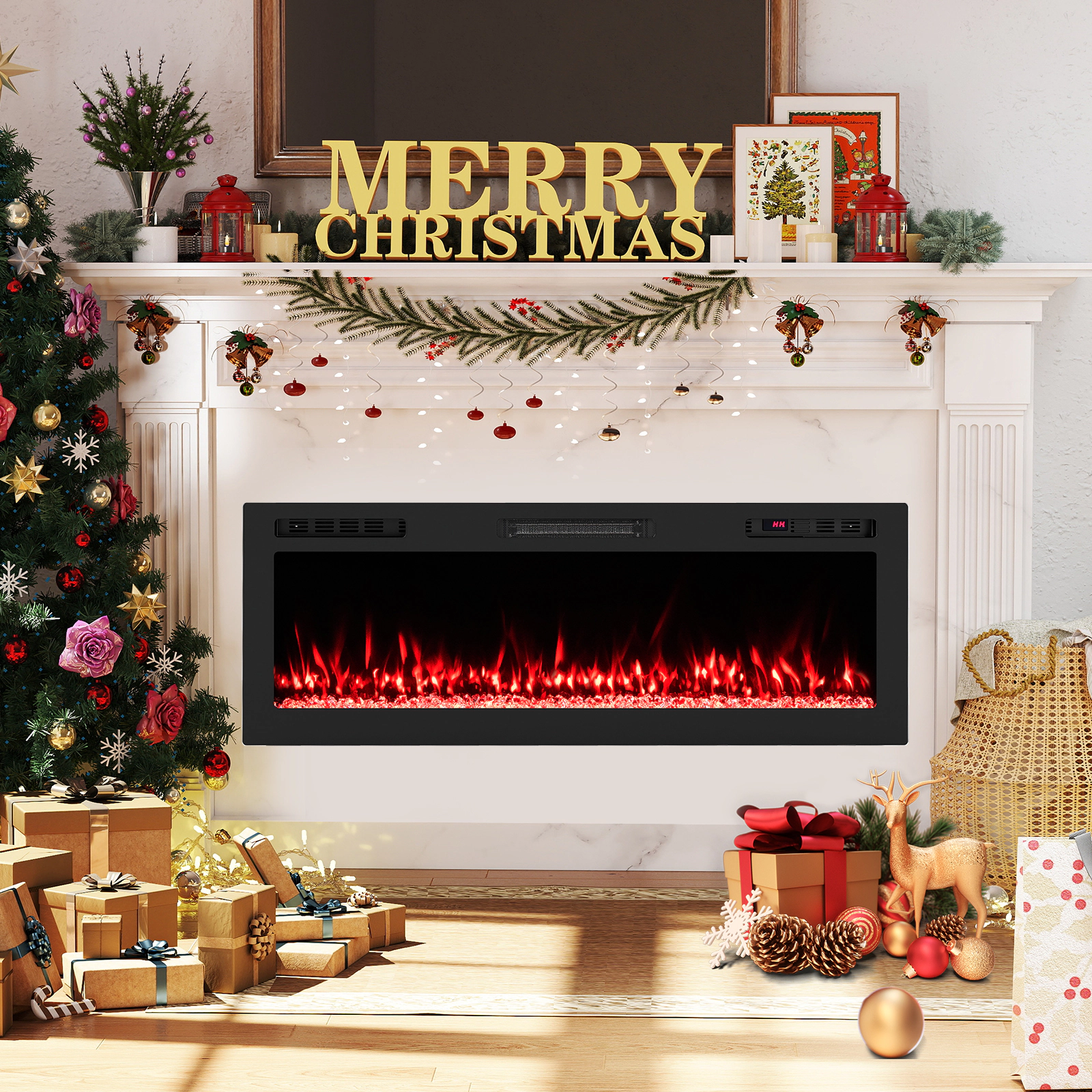 SUGIFT Smart WiFi Wall Mounted and Recessed Electric Fireplace 750W/1500W 50-in Black Heater