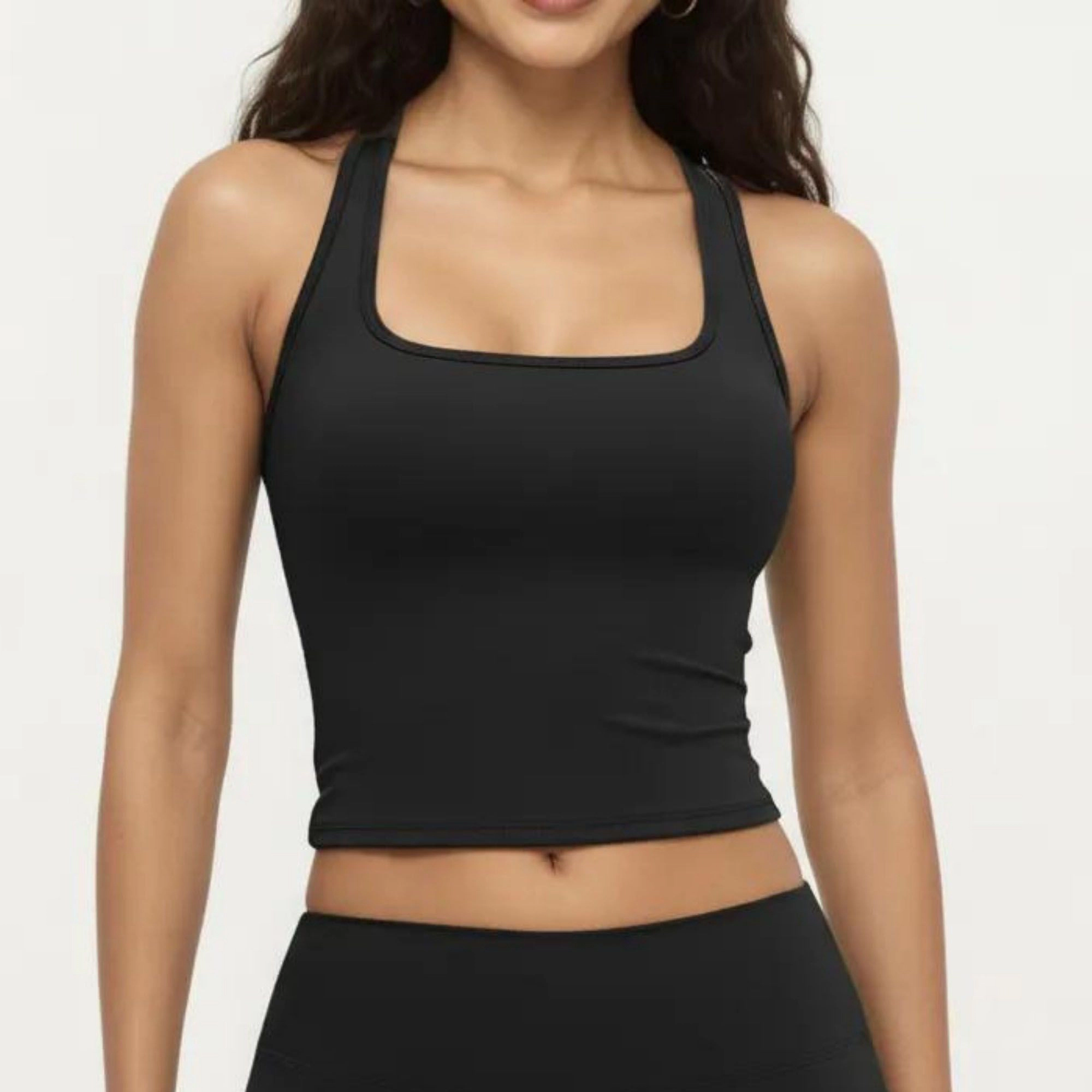 Anna-Kaci Women's Square Neck Racerback Crop Tank Fitted Stretch Athletic Workout Top for Yoga Training Fitness