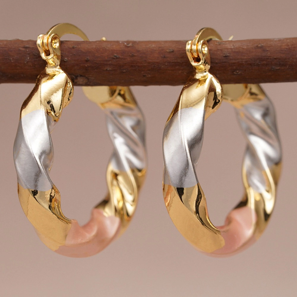 Multi-Size Tri Color Twisted Textured Huggie Hoop Earrings