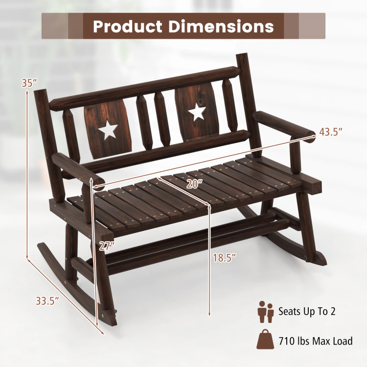 Hivvago Patio Rocking Bench Double Rocker Chair With Ergonomic Seat 2-Person Loveseat