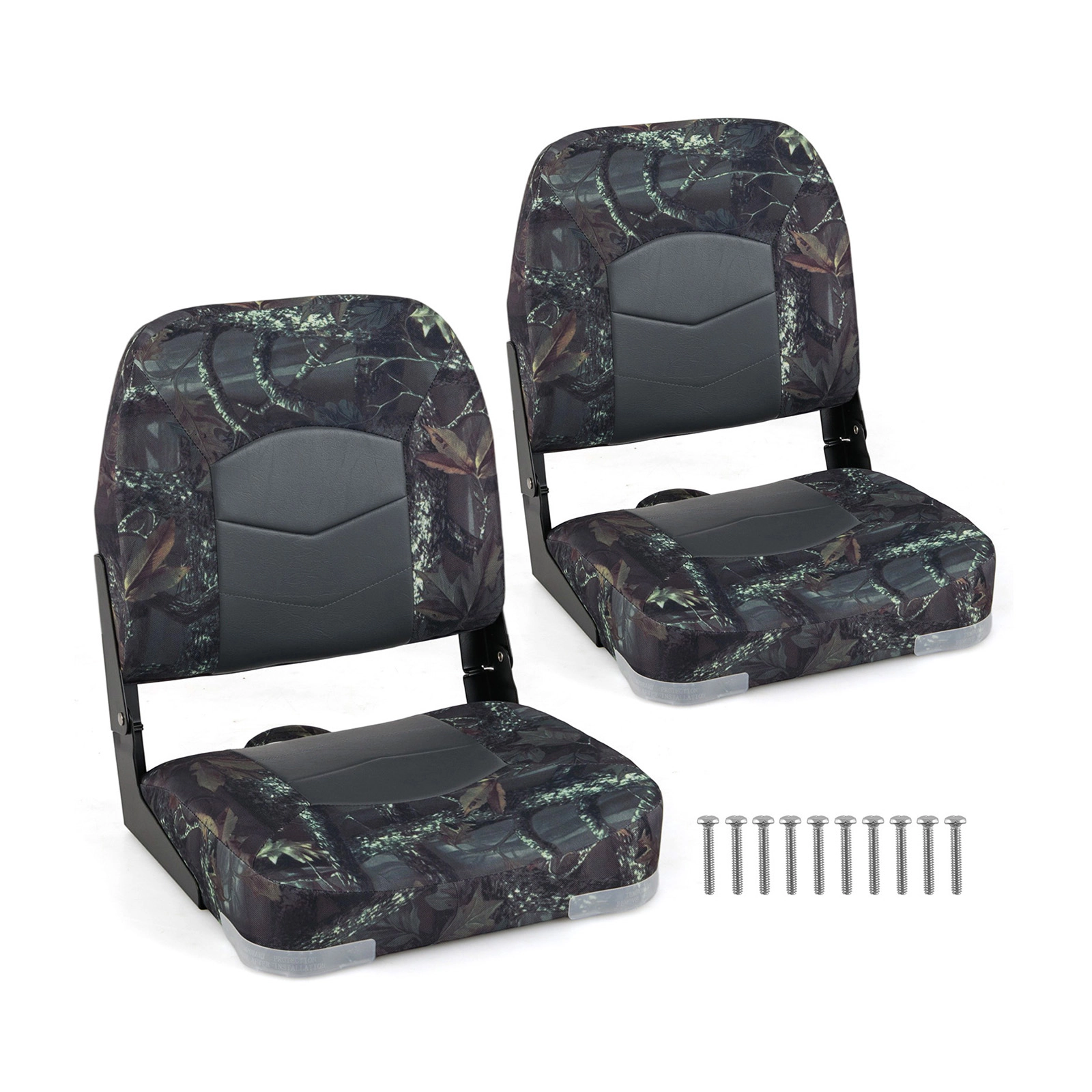 SUGIFT 2-Pack Camouflage Boat Seats with 3.5-in Thick Sponge Padding 16-in W 19-in D 18-in H 330-lb Seat Capacity