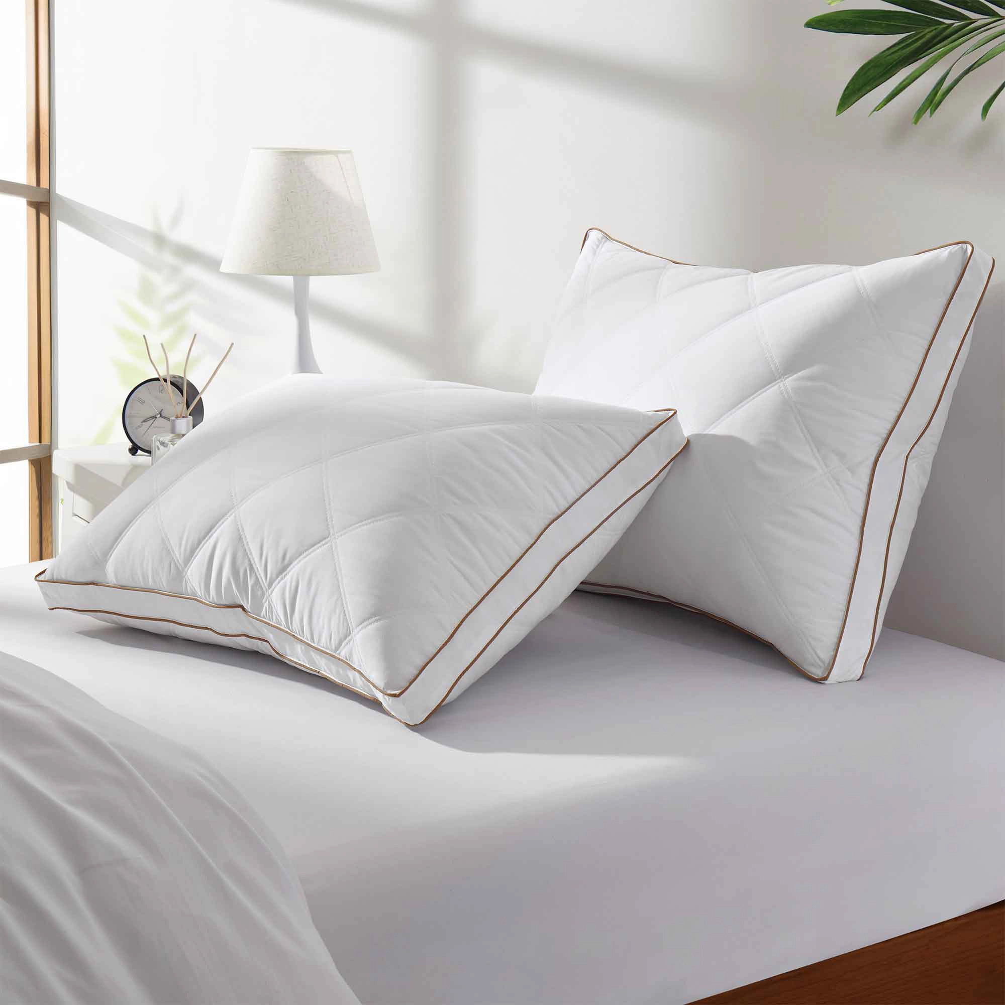 PEACENEST Diamond Quilted High Loft Feather Pillow Set Supportive Bed Pillows