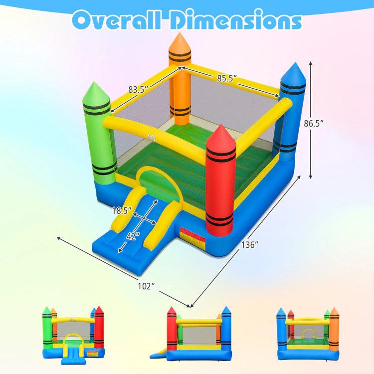 Hivvago Inflatable Bounce House 2-in-1 Crayon Themed Kids Bouncer with 550W Blower