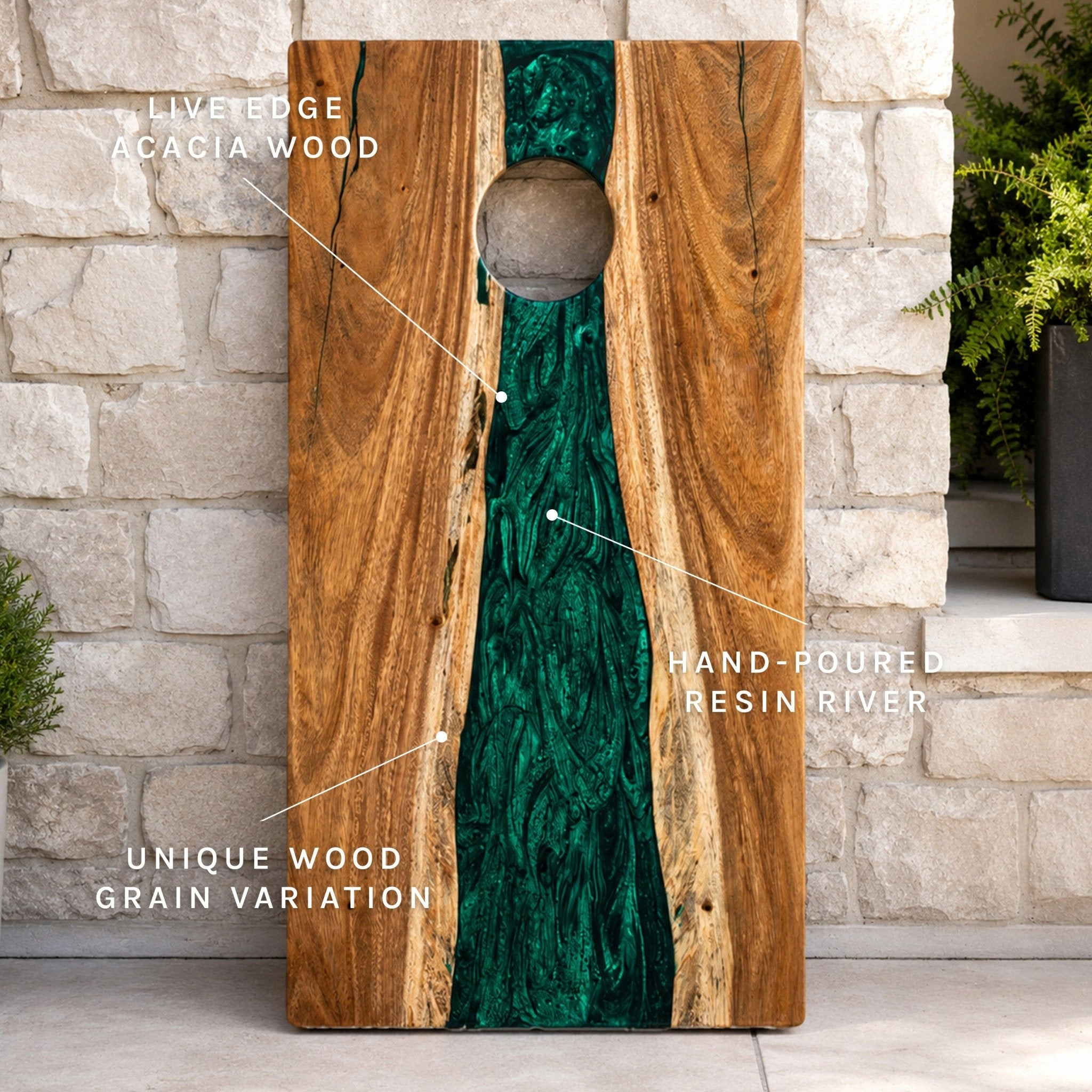 Elakai  The River Epoxy Resin With Live Edge Acacia Pathfinder Art Cornhole Boards